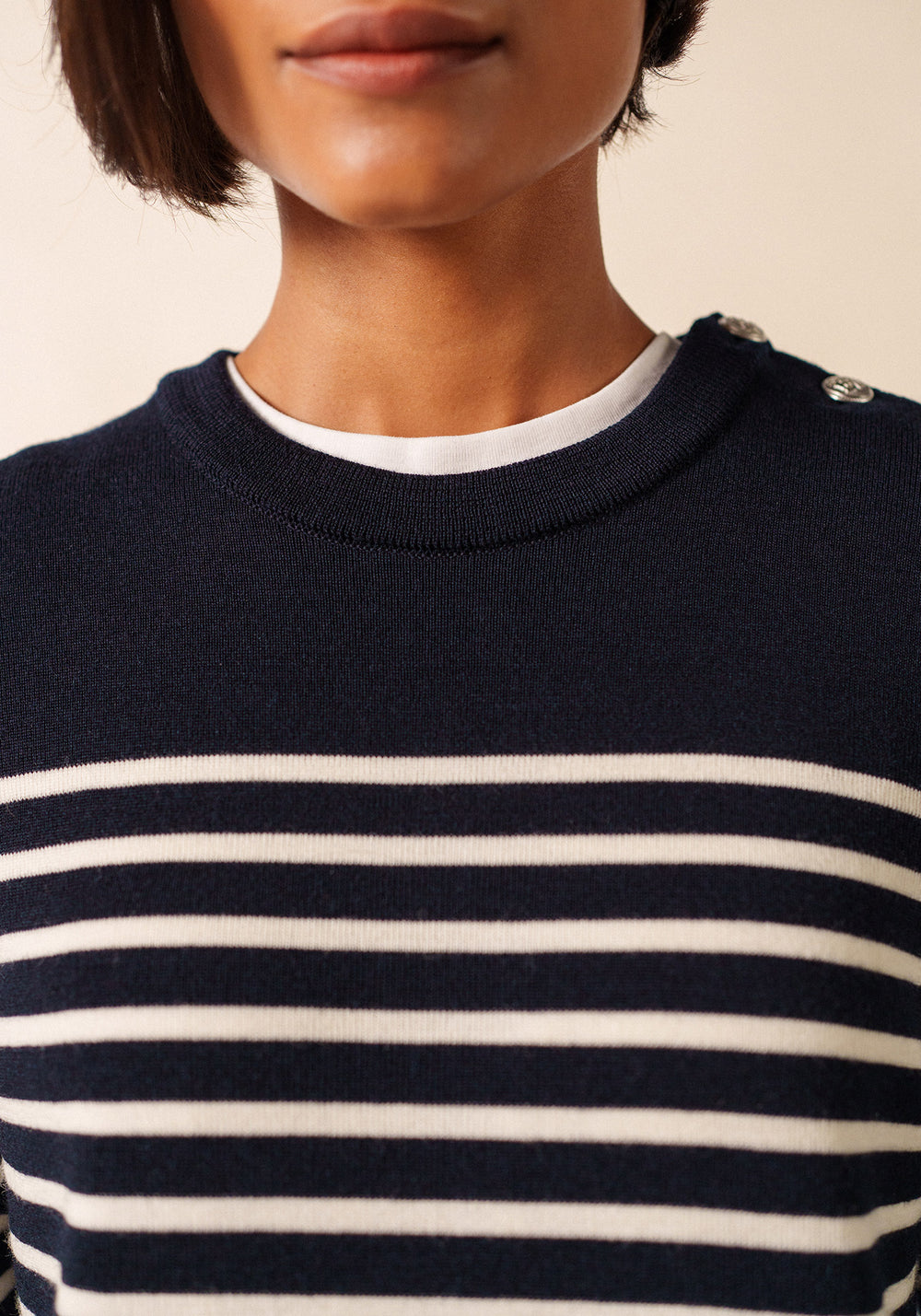 Marée Long Knitted Dress - striped, in wool (NAVY/ECUME)