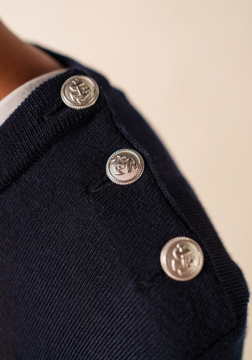 Marée Long Knitted Dress - striped, in wool (NAVY/ECUME)