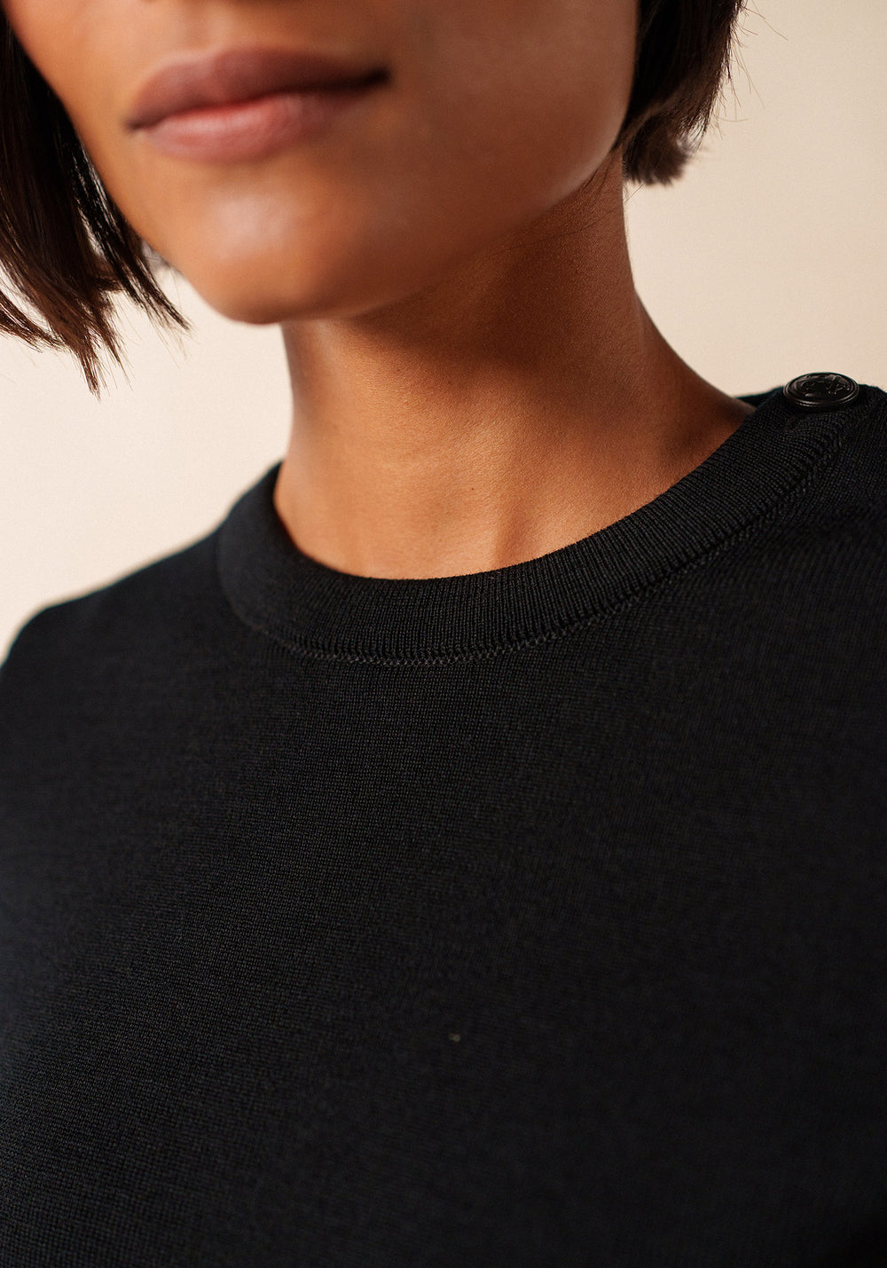 Bregançon plain sailor jumper - striped elbow patches, in wool (NOIR)