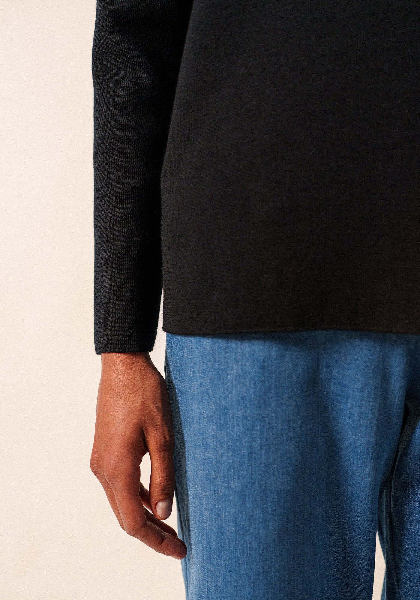 Bregançon plain sailor jumper - striped elbow patches, in wool (NOIR)