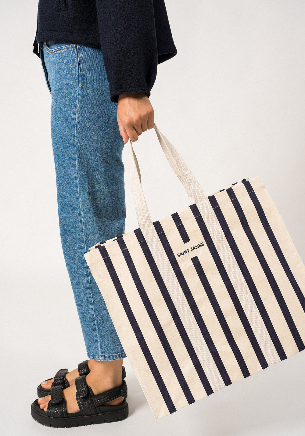 Bolso tote grande (ECRU/MARINE)