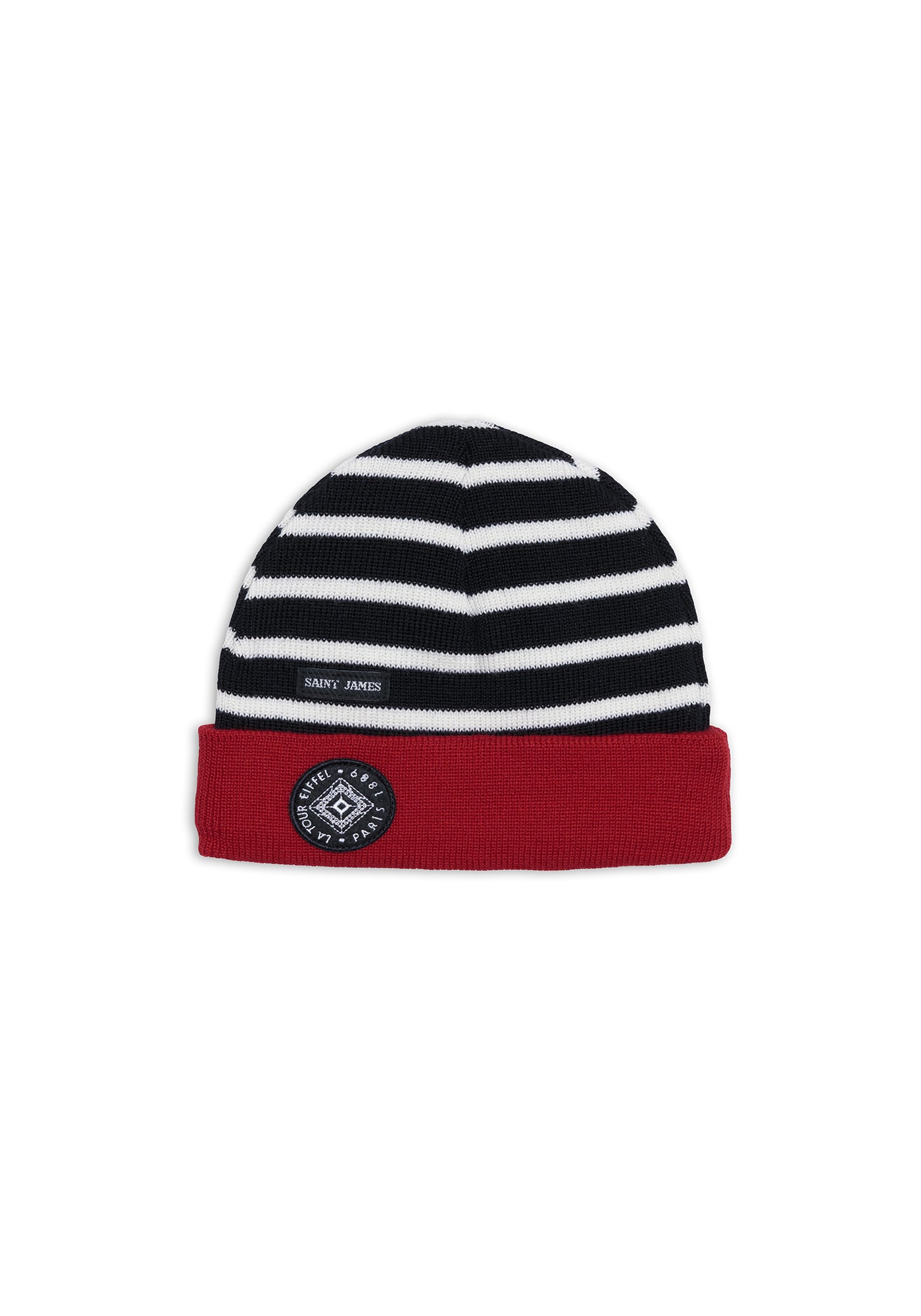 Striped Wool Kids Beanie - SAINT JAMES x La tour Eiffel (NAVY/BLANC/TULIPE)