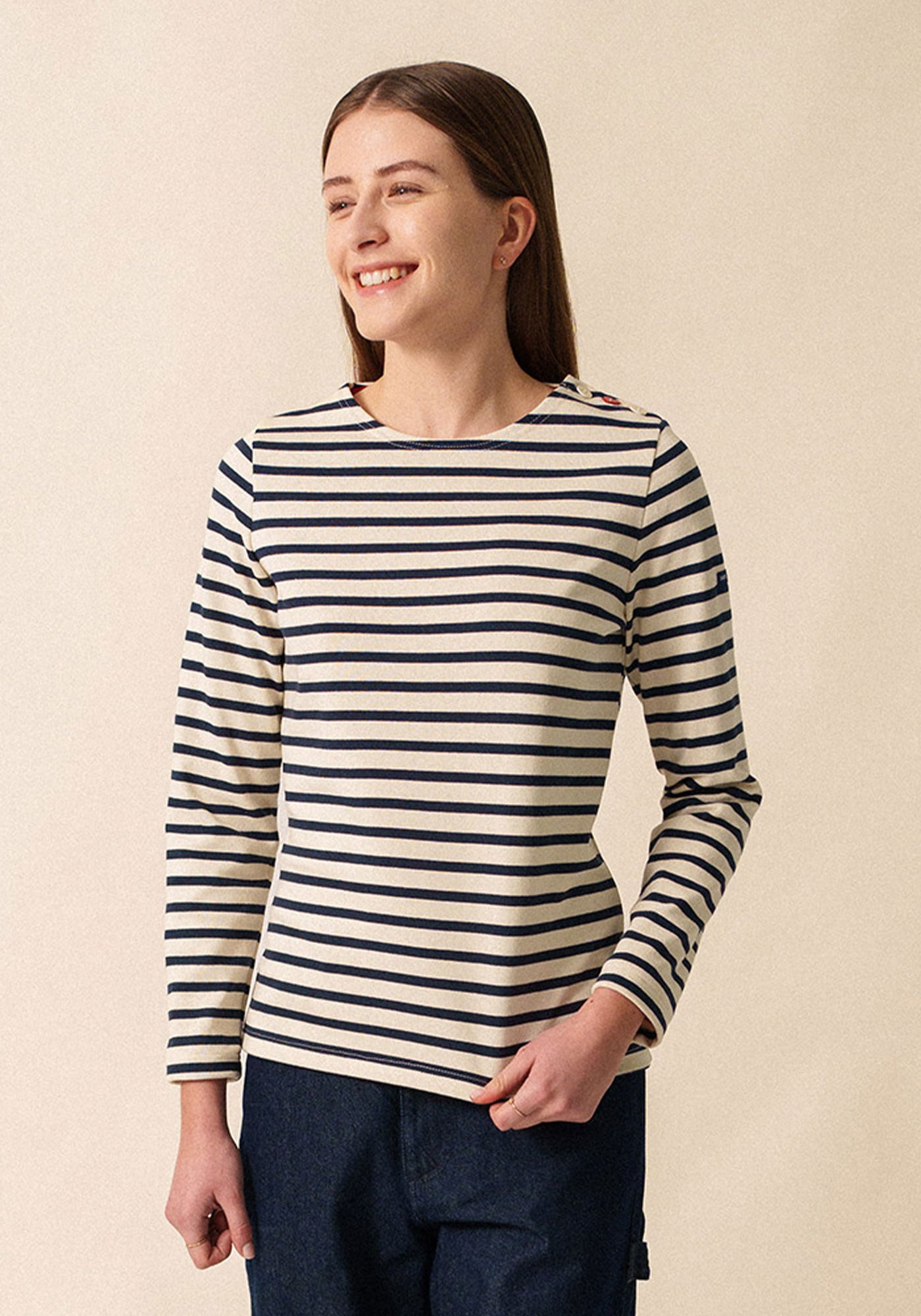 Méridame Cœur Breton shirt (ECRU/MARINE/TULIPE)