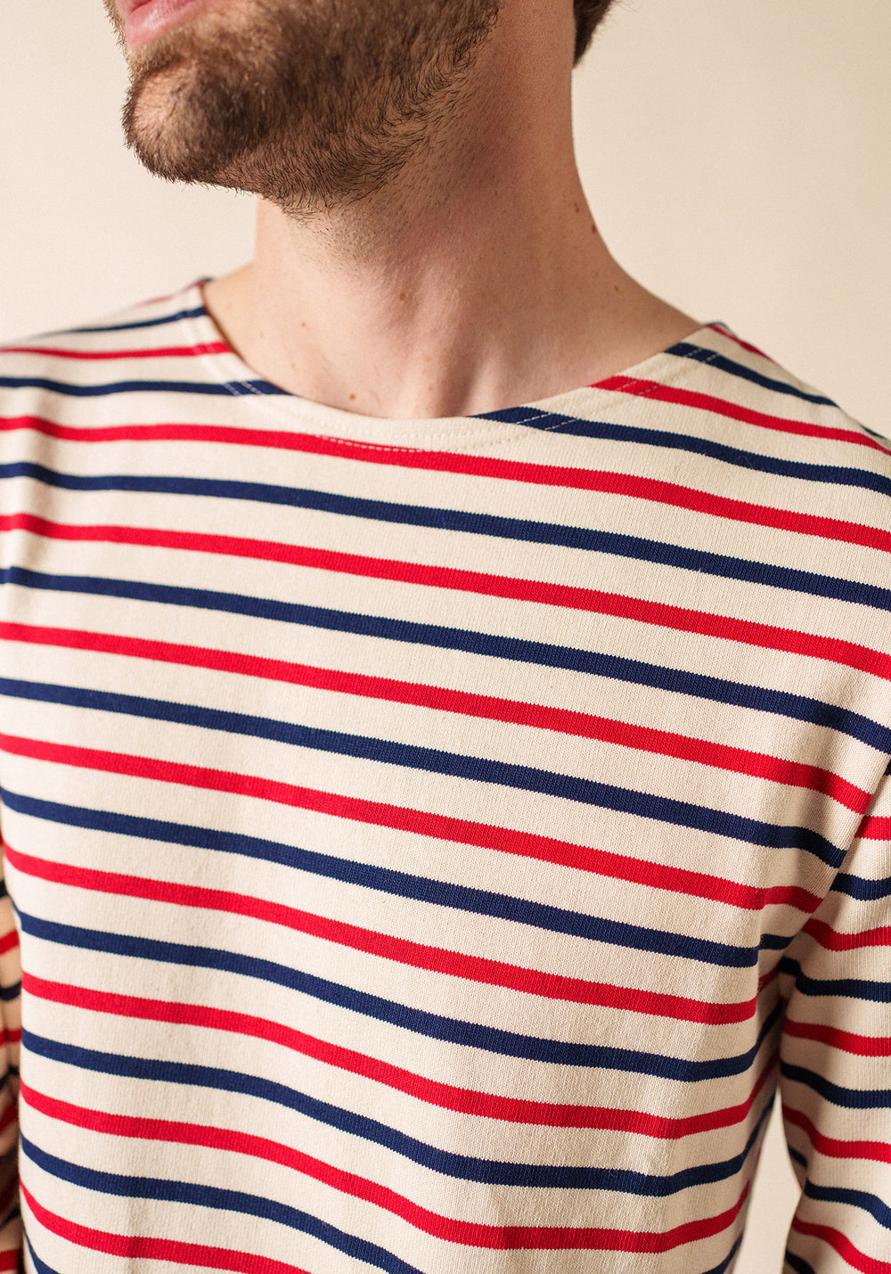 Meridien unisex tricolour striped sailor shirt - regular fit, in thick cotton (ECRU/MARIN/TULIPE)
