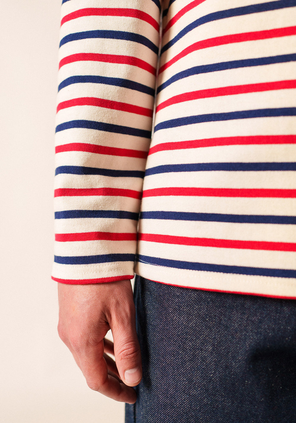 Meridien unisex tricolour striped sailor shirt - regular fit, in thick cotton (ECRU/MARIN/TULIPE)
