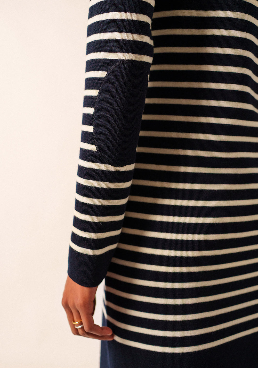 Grande Marée striped jumper dress - in wool, shoulder buttoning (NAVY/ECUME)
