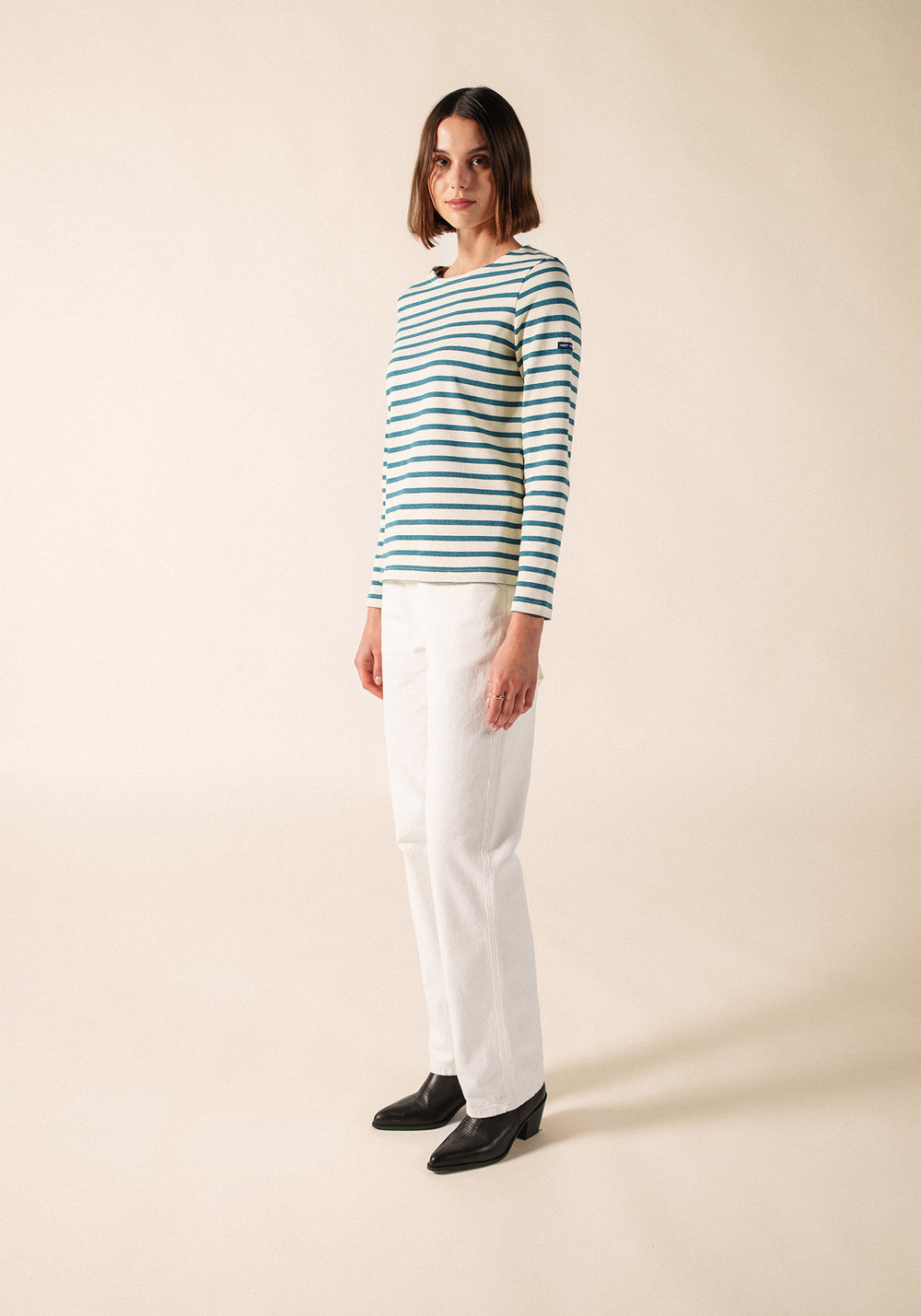 Camisa bretona Méridame (ECRU/CELESTE CHINE)