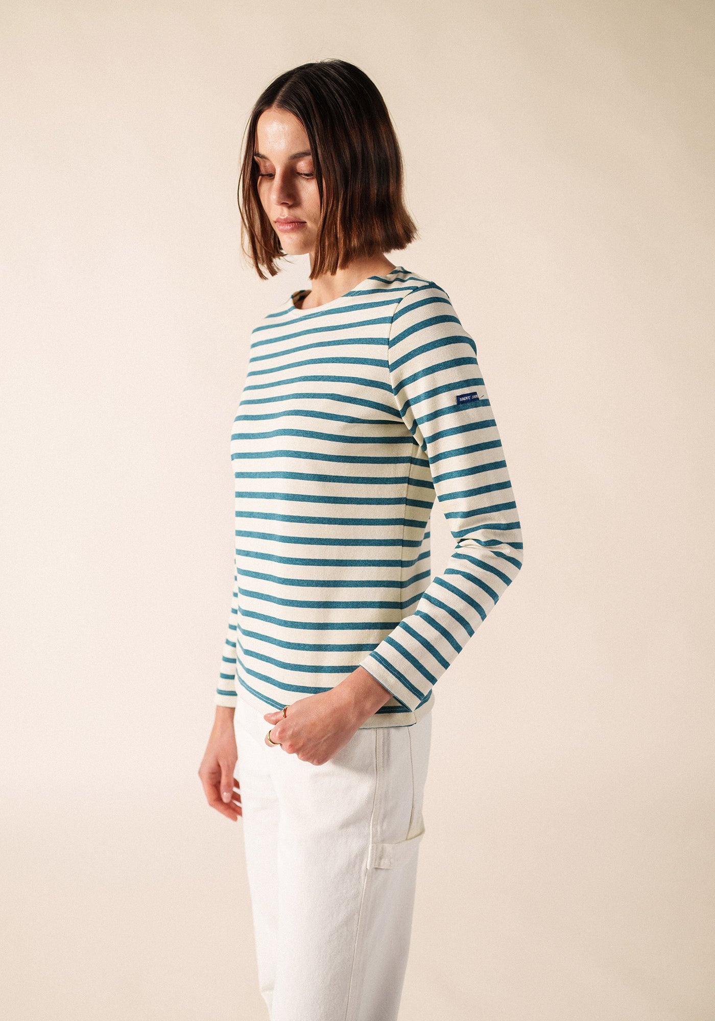 Camisa bretona Méridame (ECRU/CELESTE CHINE)