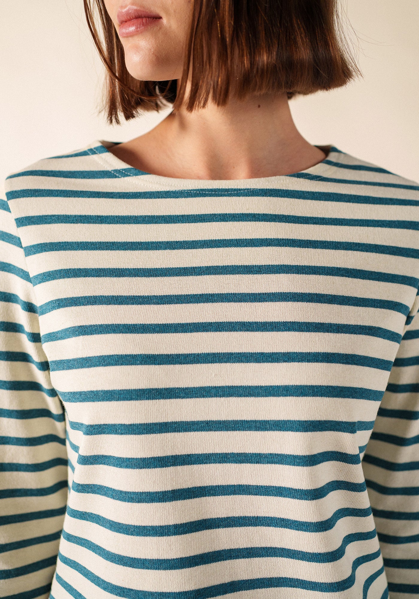 Camisa bretona Méridame (ECRU/CELESTE CHINE)