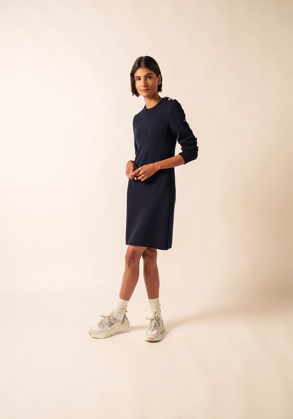 Grande Marée jumper dress - plain, in wool (NAVY)