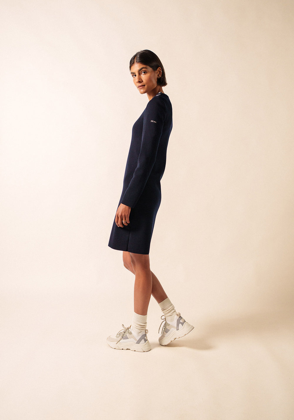 Grande Marée jumper dress - plain, in wool (NAVY)