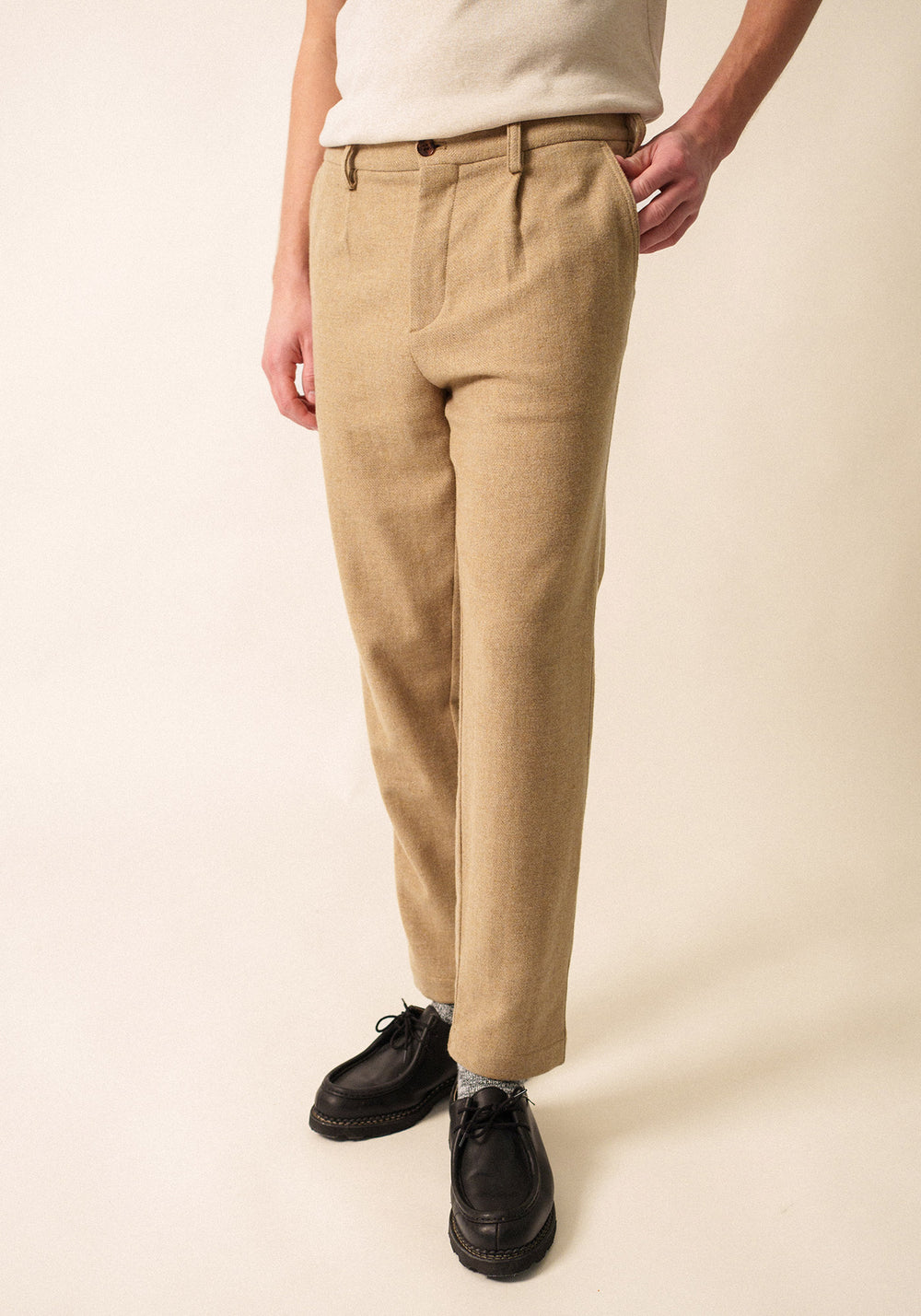Andreas flannel trousers - straight fit (BEIGE FONCE)