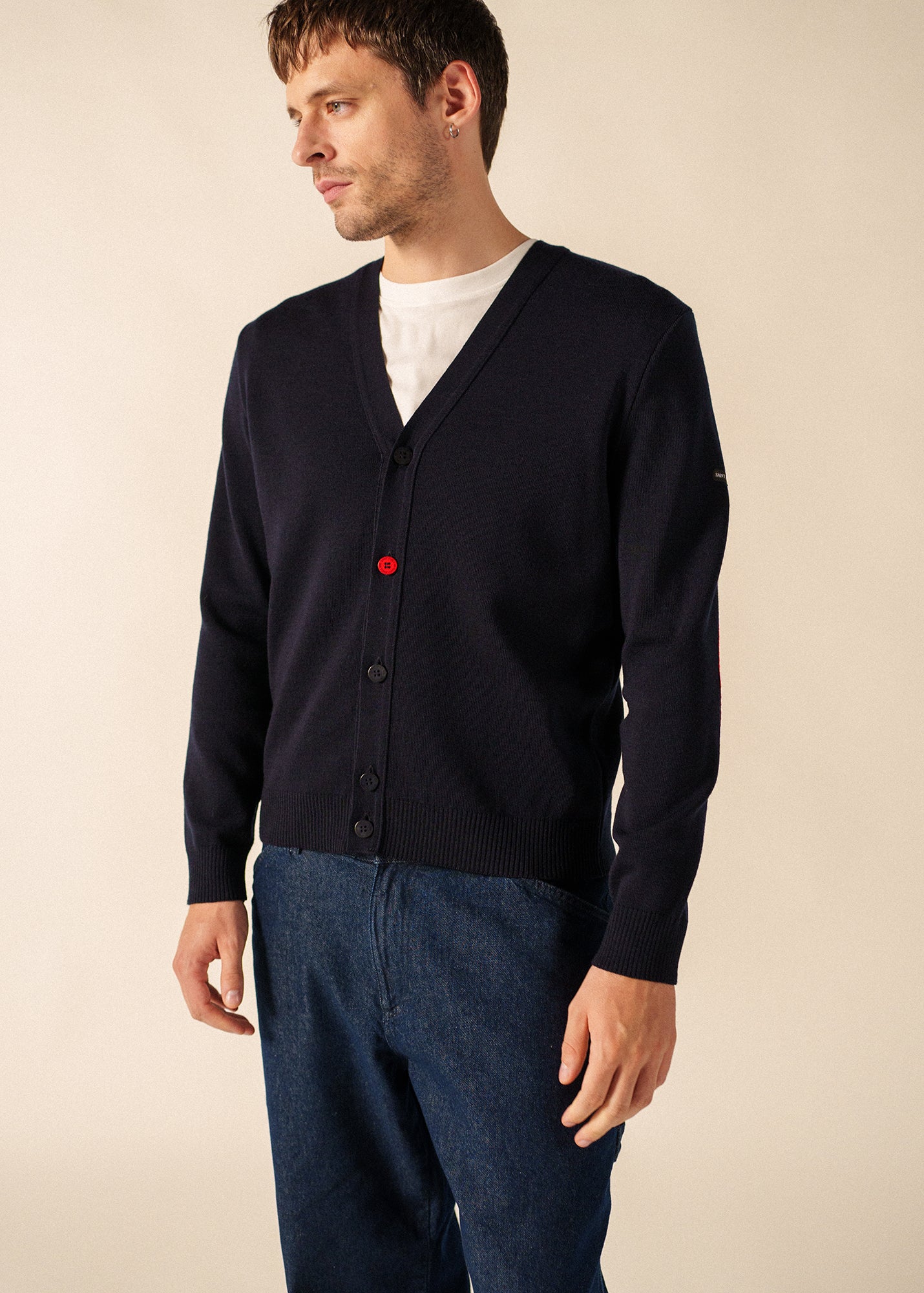eleven2nd Elbow Patch Cardigan ラムズウール Cardigan with Elbow Patches - Wool - Men • SAINT JAMES [EU]