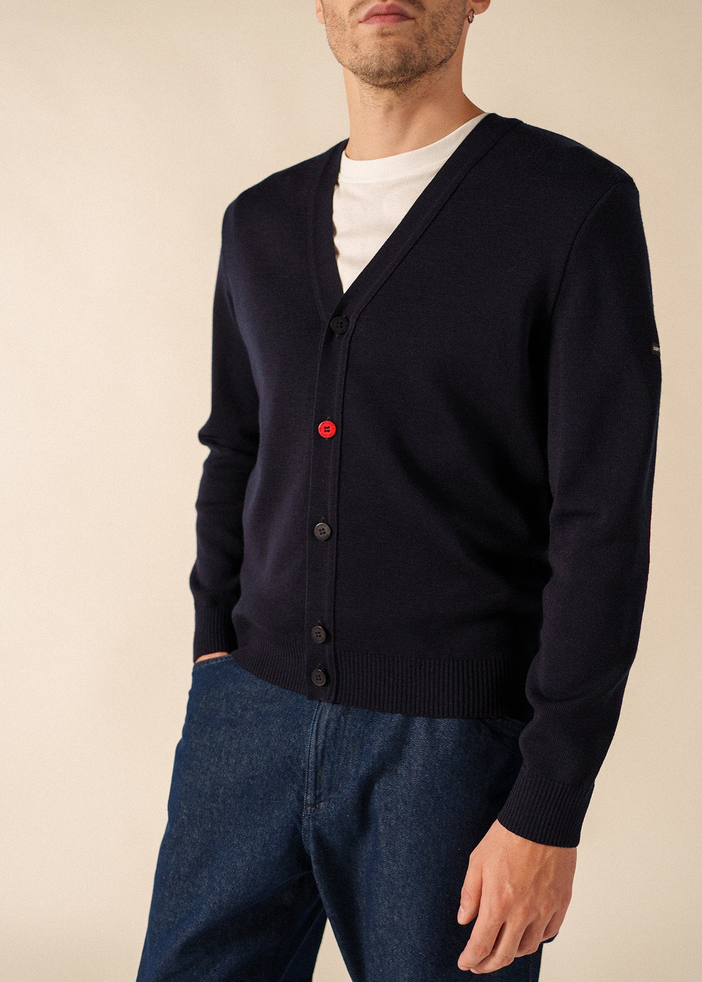 トップス British Made Knit Cardigan Elbow Patch Cardigan with Elbow Patches - Wool - Men • SAINT JAMES [EU]