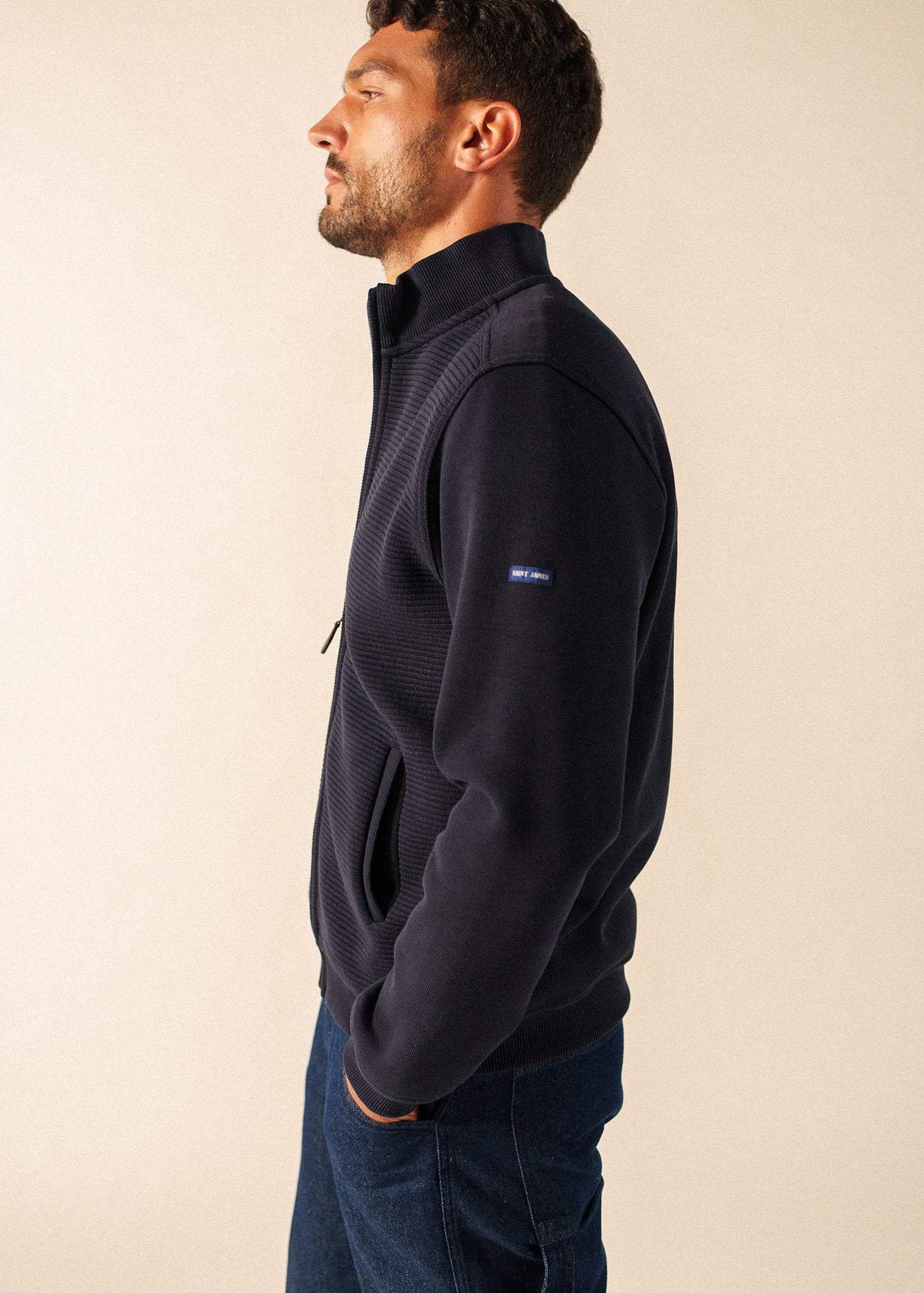 Colorado zipped cardigan high-necked, in merino wool | SAINT JAMES