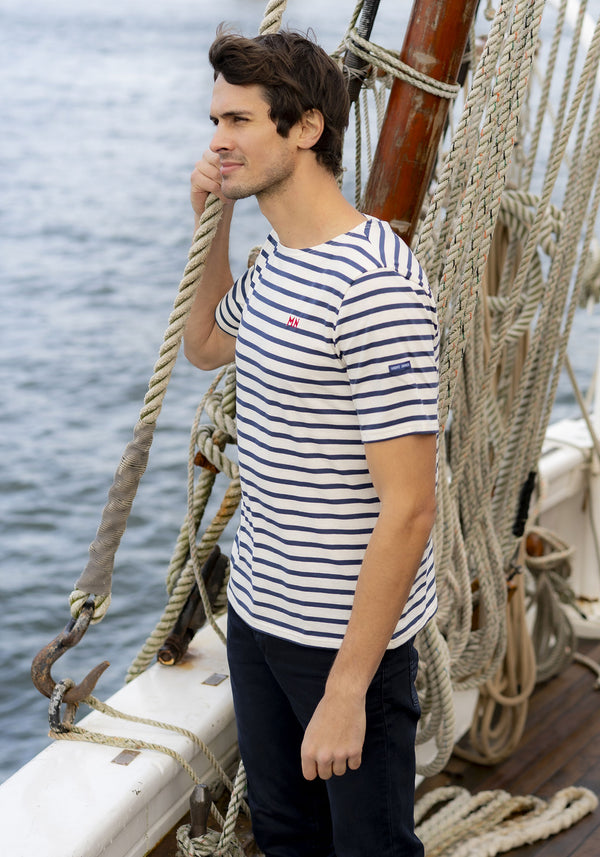 Camisa bretona Narval x Marine Nationale (CRUDO/AZUL MARINO)
