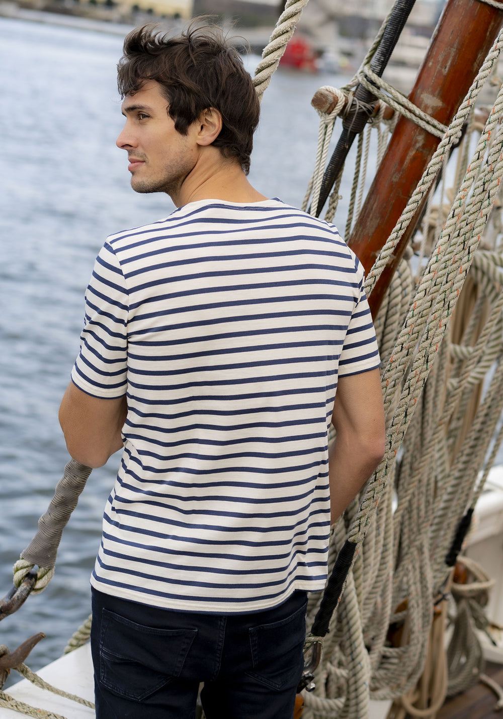 Camisa bretona Narval x Marine Nationale (CRUDO/AZUL MARINO)