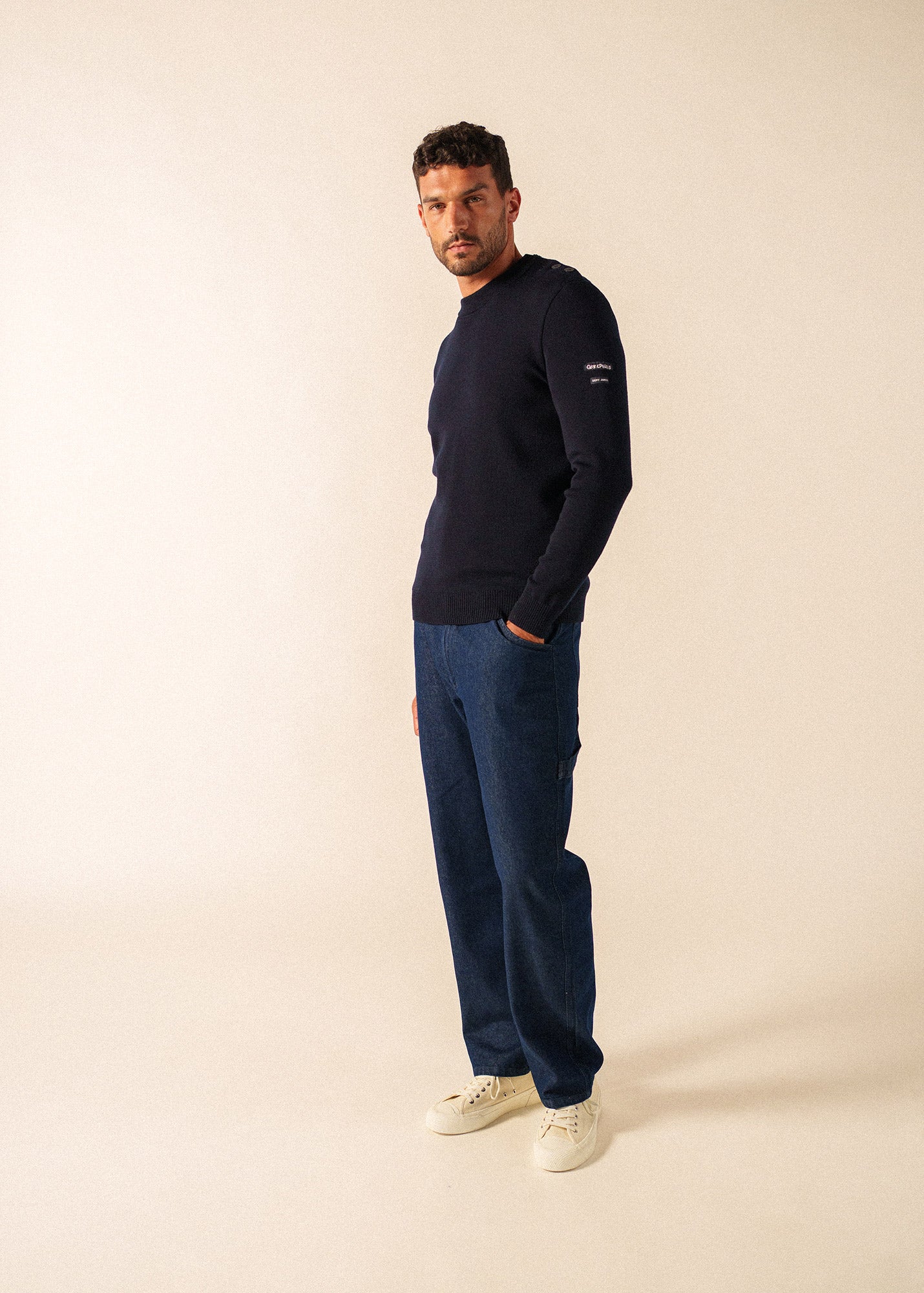 Mondiovision Normandie jumper in wool, jacquard elbow patches
