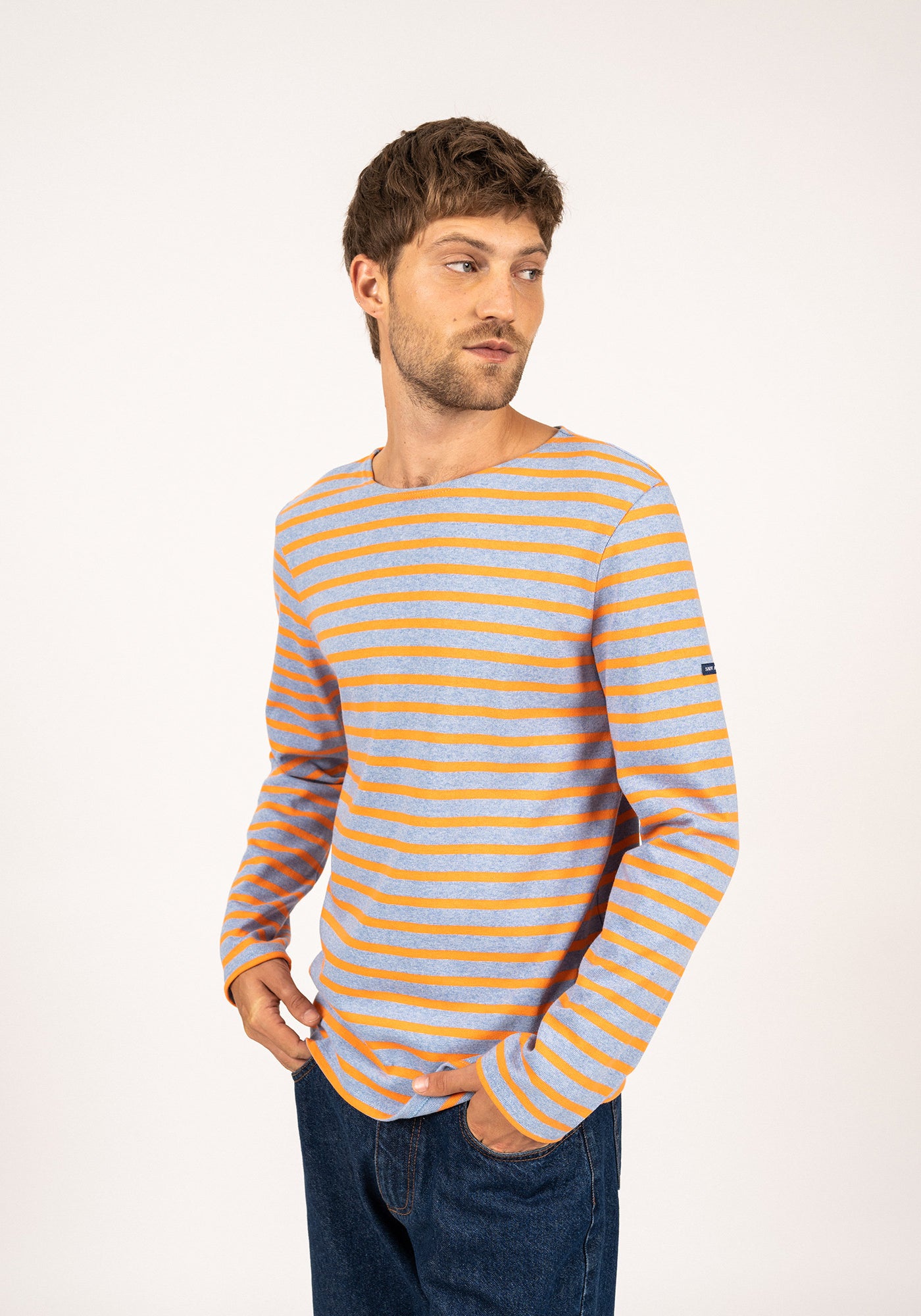 Méridien Breton shirt (DENIM/ORANGE FLUO)