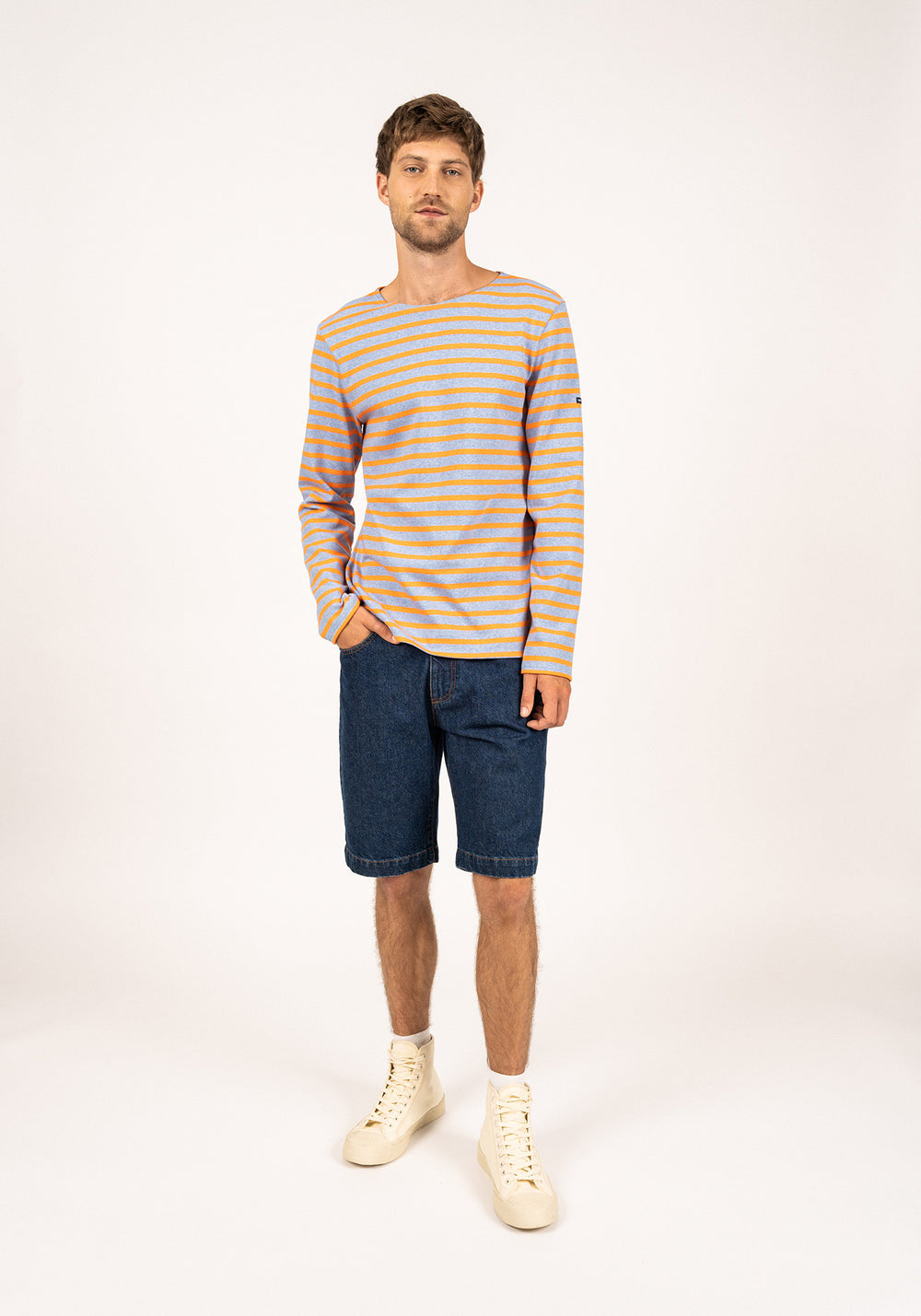 Méridien Breton shirt (DENIM/ORANGE FLUO)