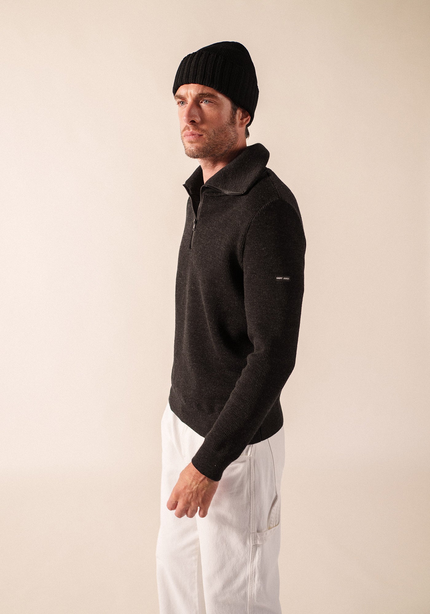 Barbaresque turn-up hat - in knitted wool (NOIR)
