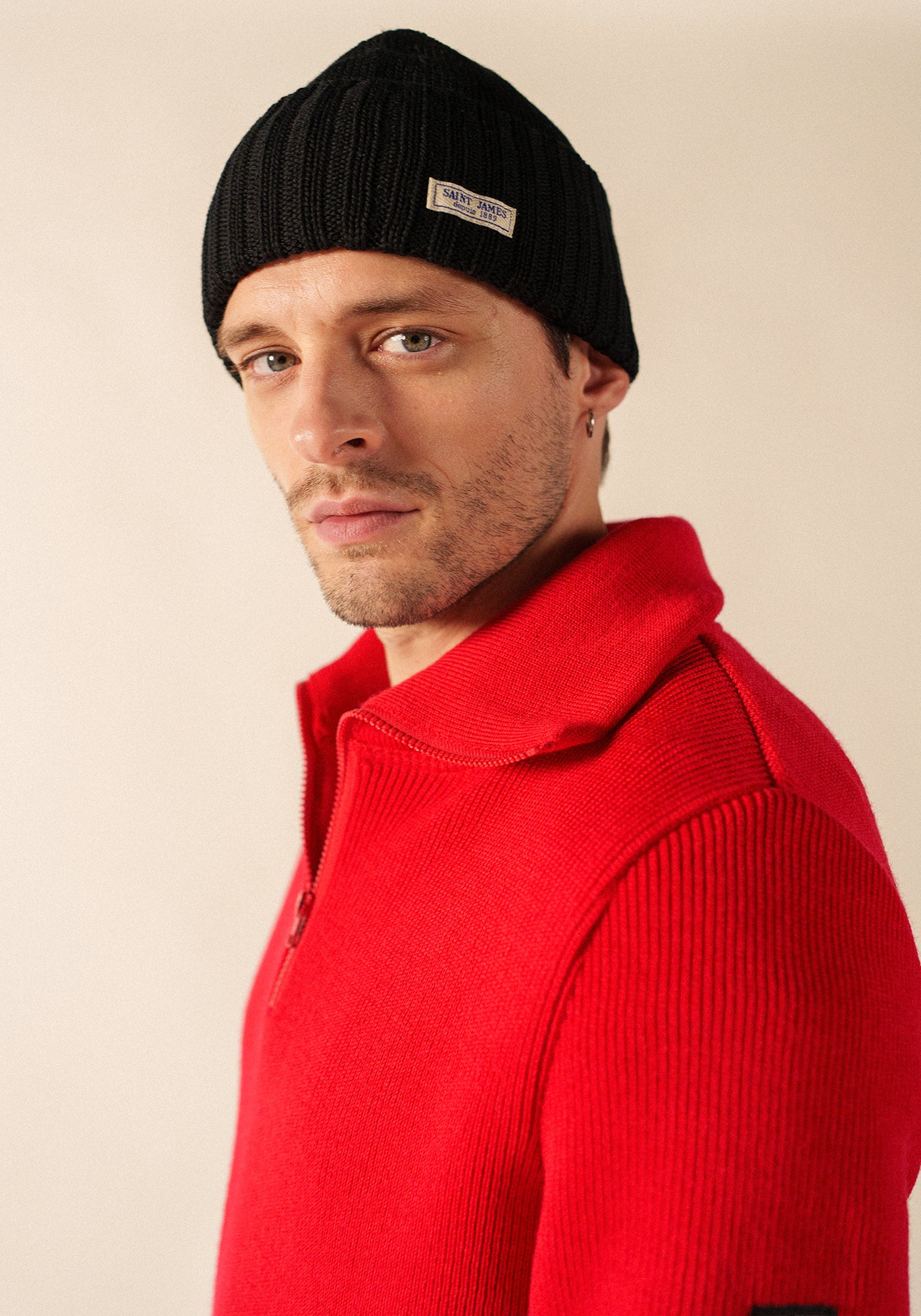 Barbaresque turn-up hat - in knitted wool (NOIR)