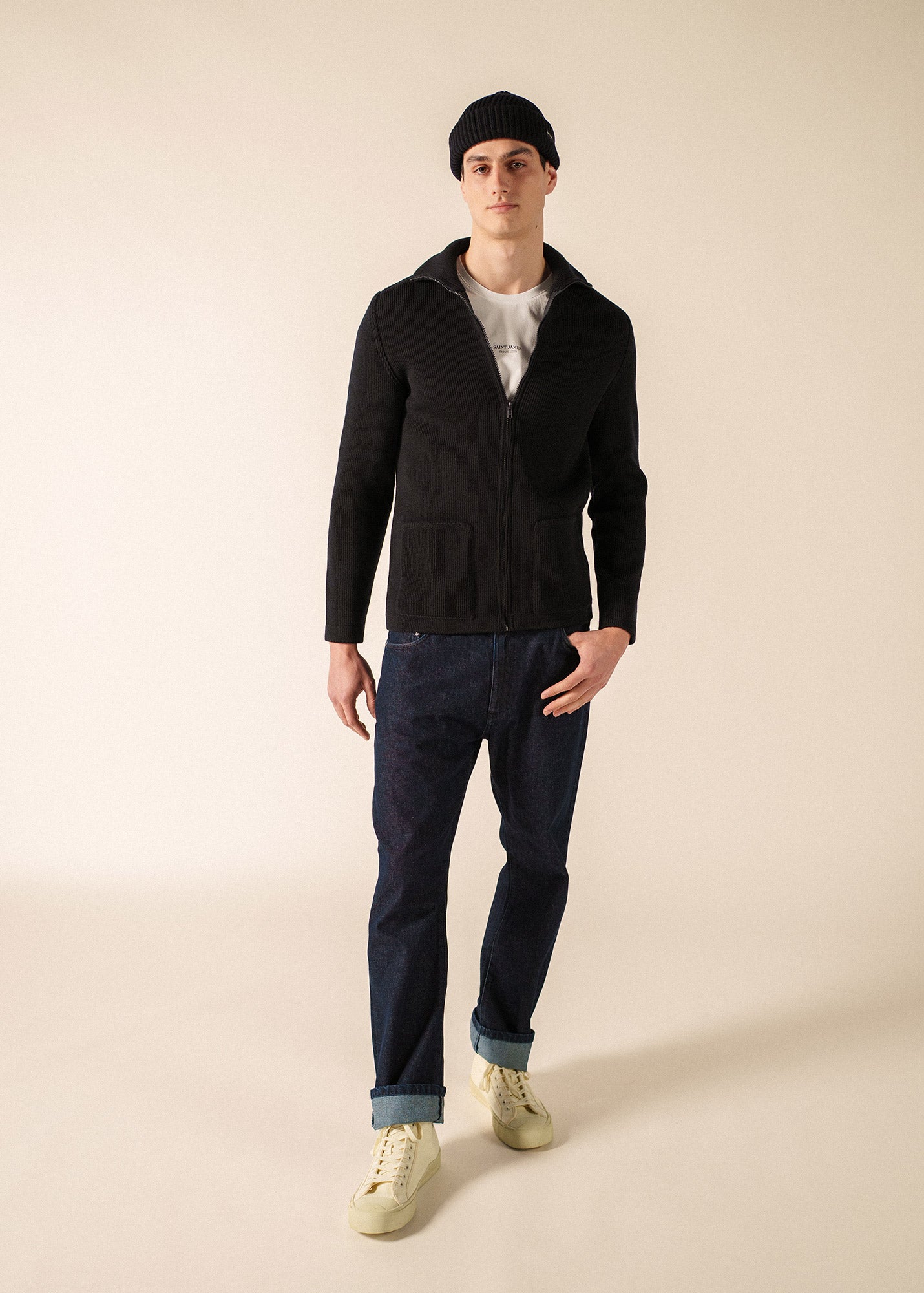 Colorado zipped cardigan high-necked, in merino wool | SAINT JAMES