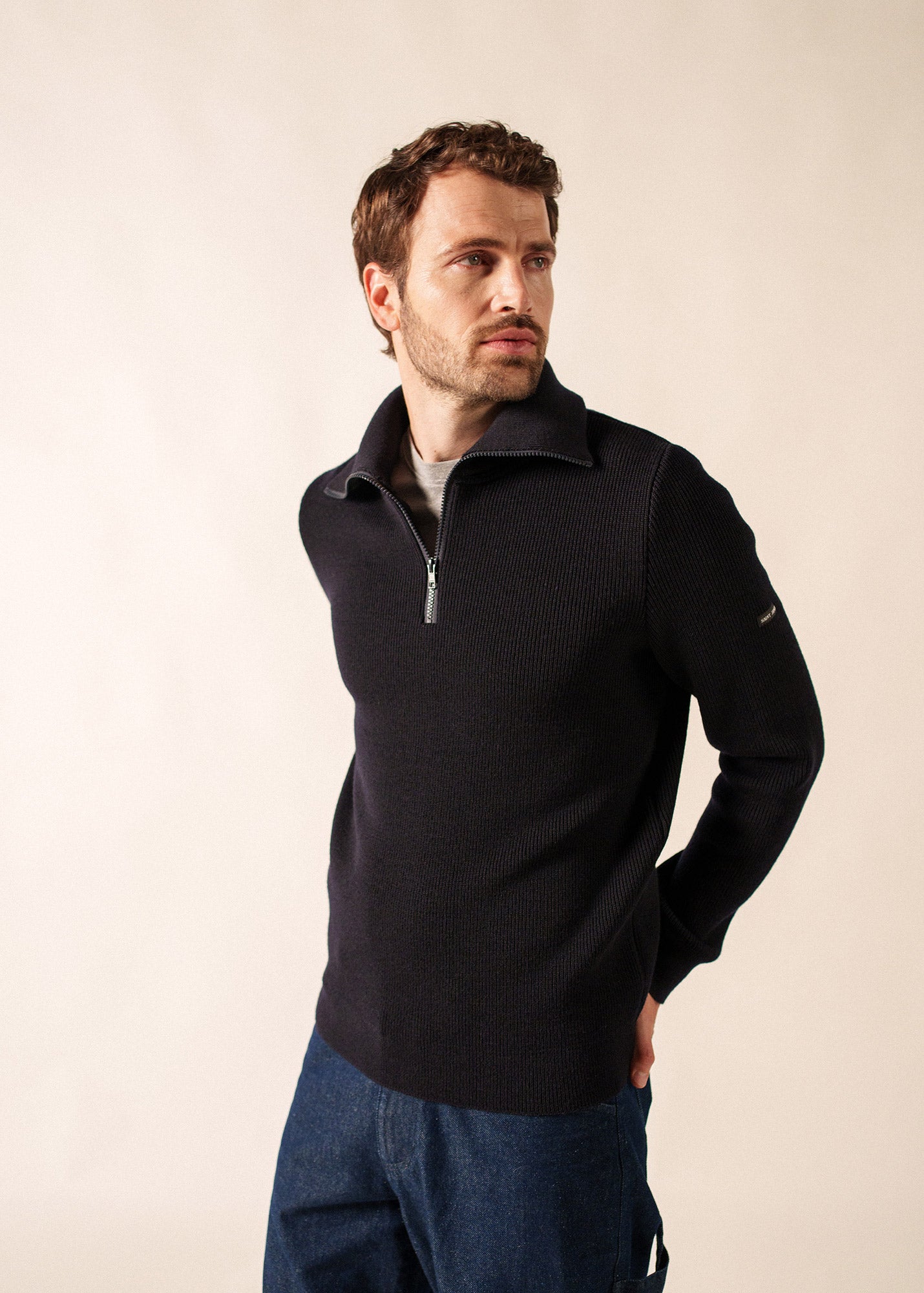 Cotentin trucker-style neck jumper in pure new wool | SAINT JAMES