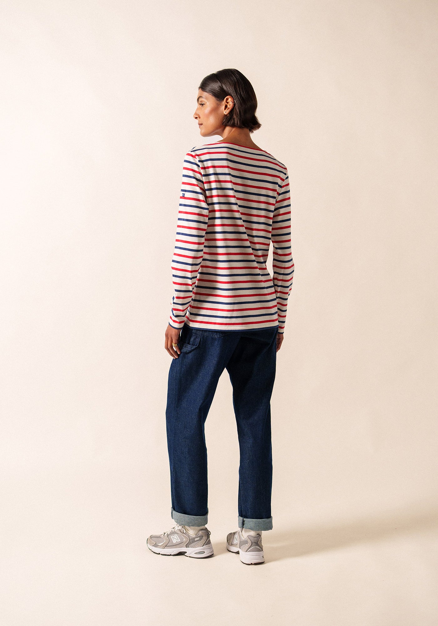 Minquidame tricolour striped sailor shirt - slim fit, in light cotton (ECRU/MARINE/TULIPE)