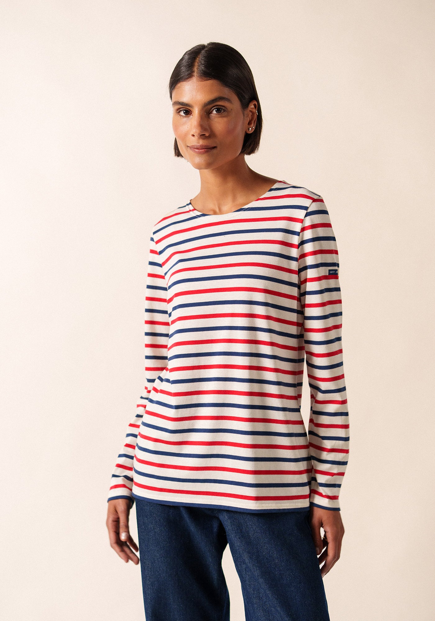 Minquidame tricolour striped sailor shirt - slim fit, in light cotton (ECRU/MARINE/TULIPE)