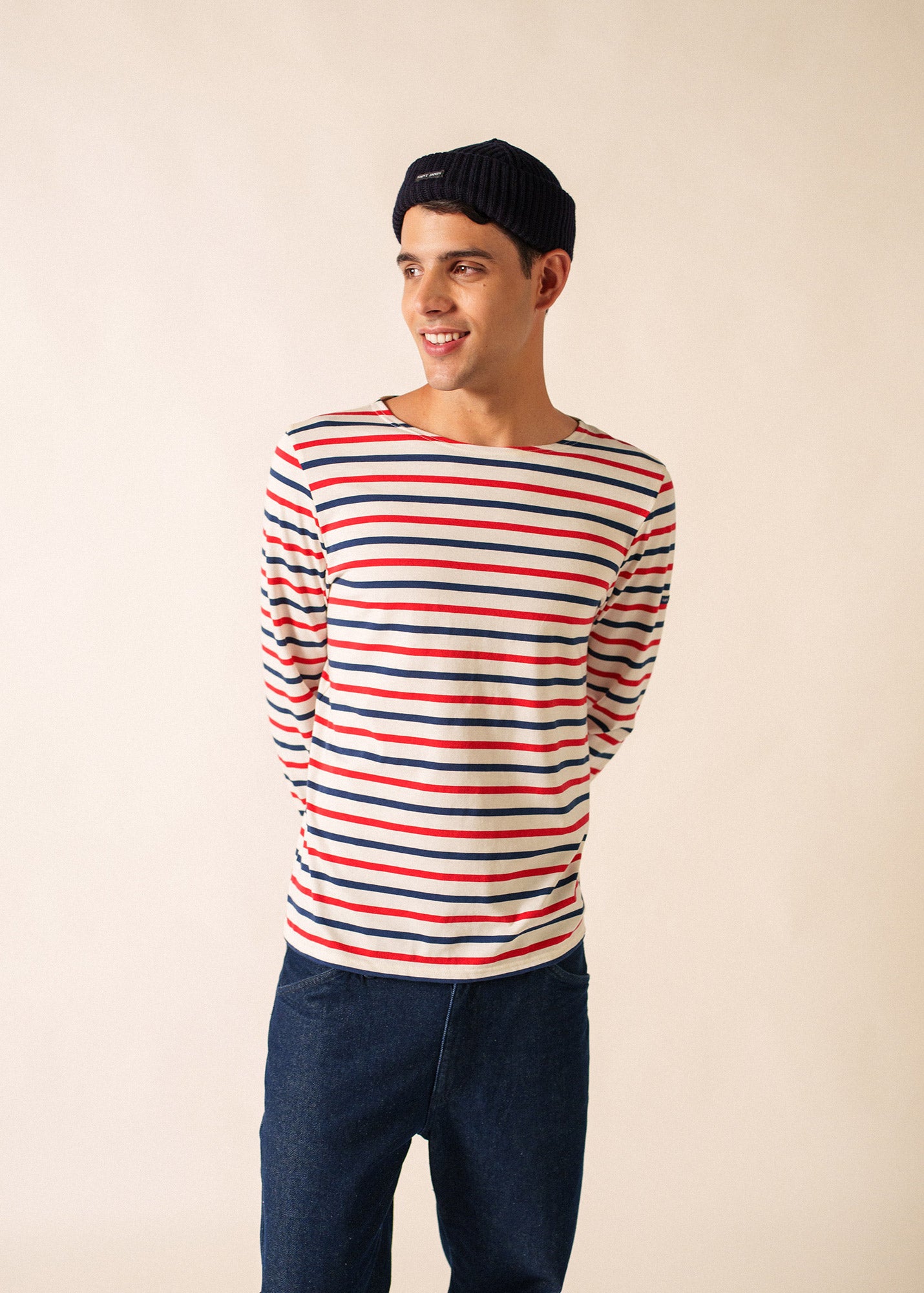Minquiers tricolour striped sailor shirt slim fit, in light cotton
