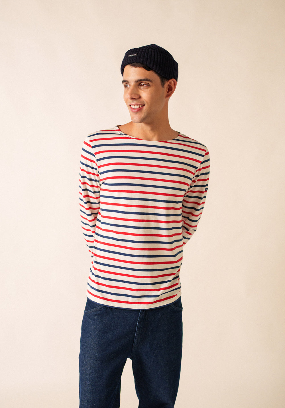 Minquiers tricolour Breton shirt (ECRU/MARINE/TULIPE)