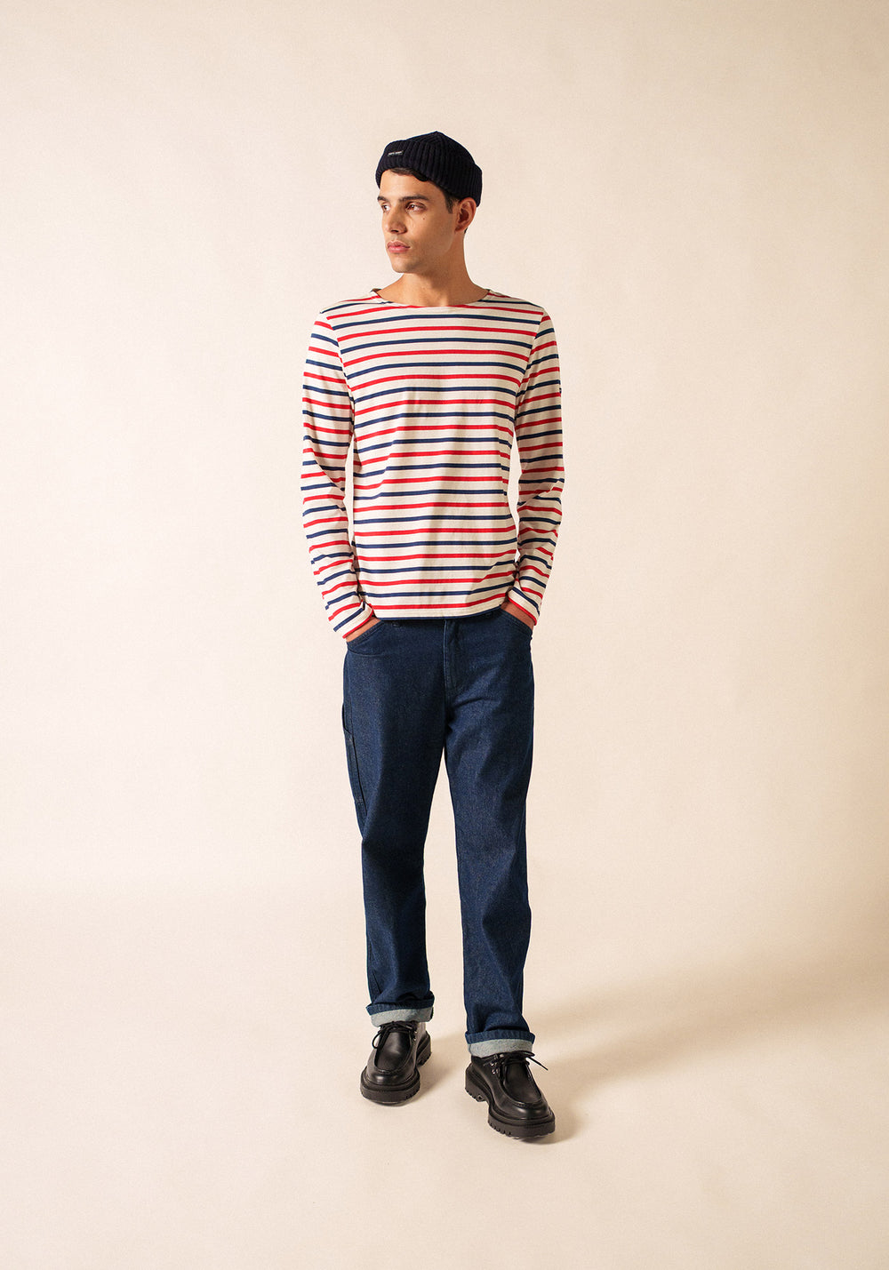 Minquiers tricolour Breton shirt (ECRU/MARINE/TULIPE)