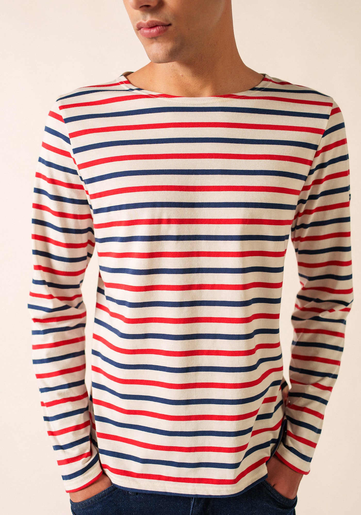 Minquiers tricolour Breton shirt (ECRU/MARINE/TULIPE)