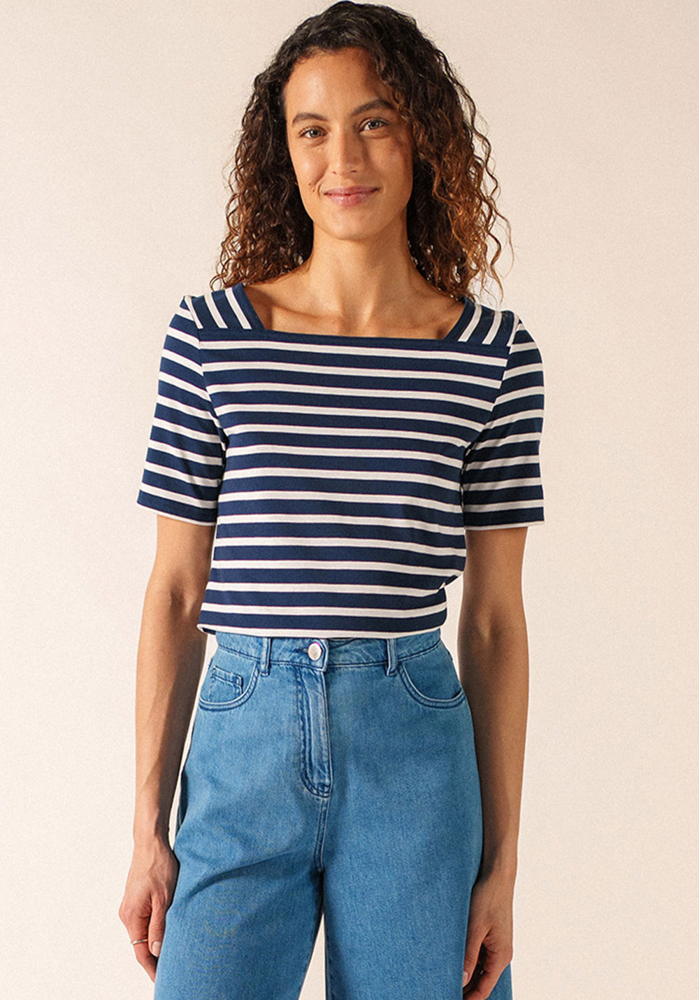 Camisa bretona de algodón Pléneuf (MARINE/NEIGE)