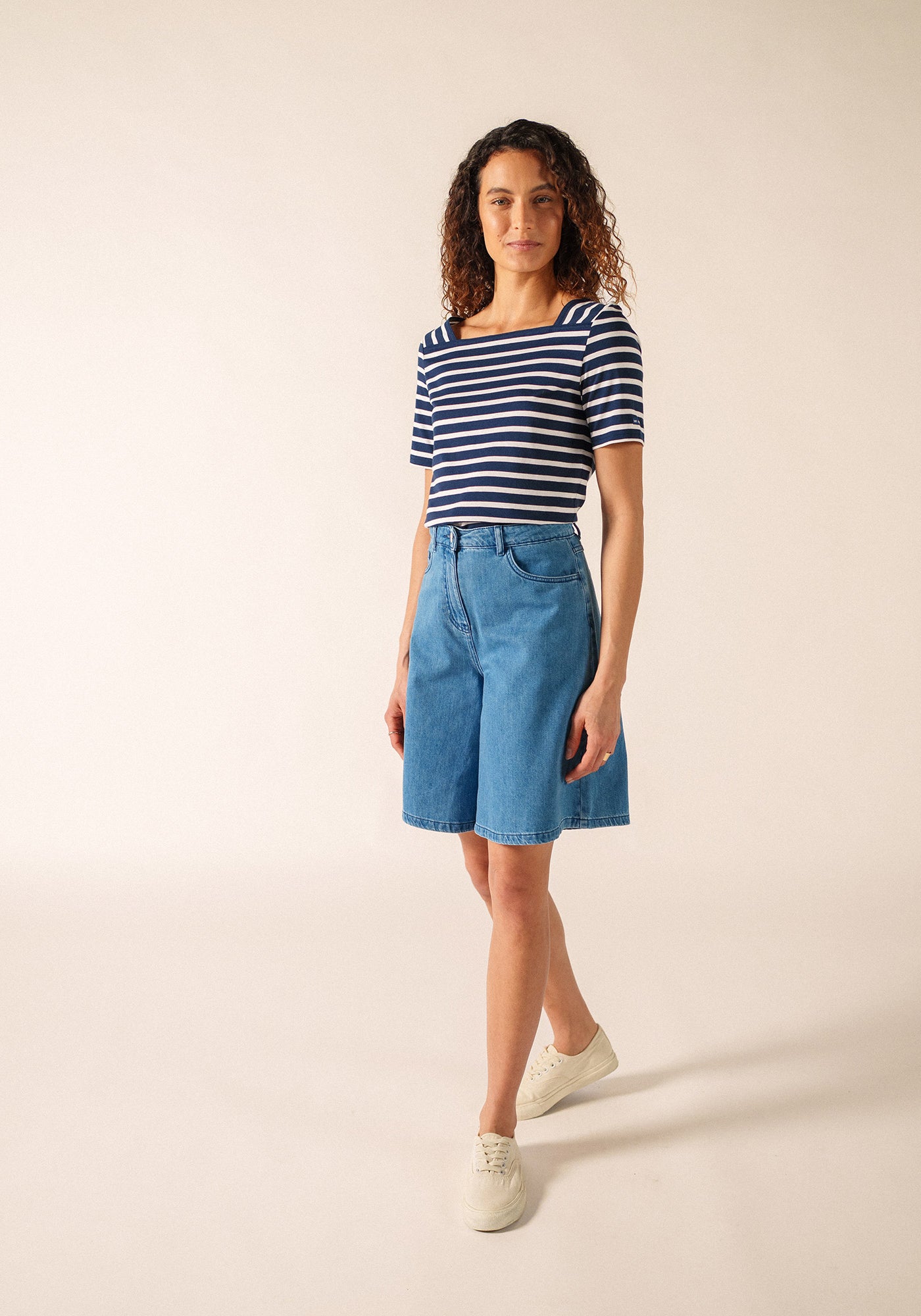 Camisa bretona de algodón Pléneuf (MARINE/NEIGE)