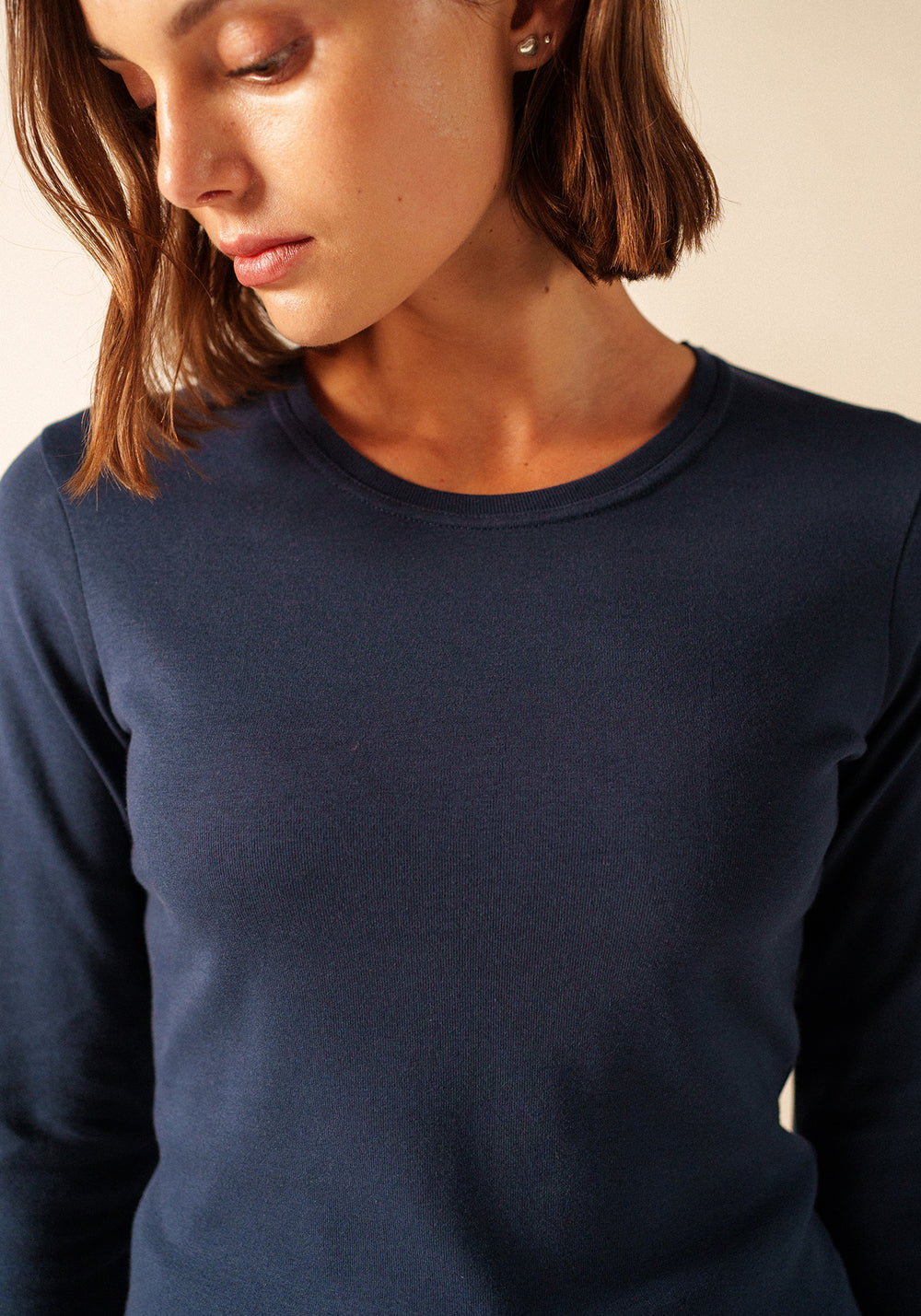 Celina long sleeve t-shirt - round neck, in cotton (MARINE)