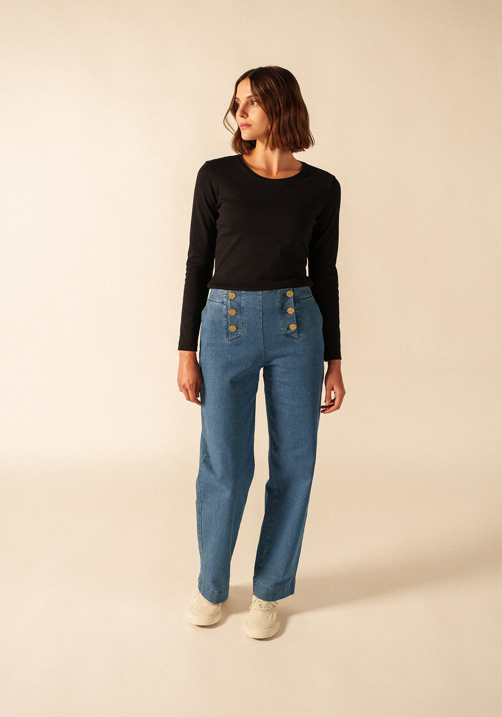 Celina long sleeve t-shirt - round neck, in cotton (NOIR)