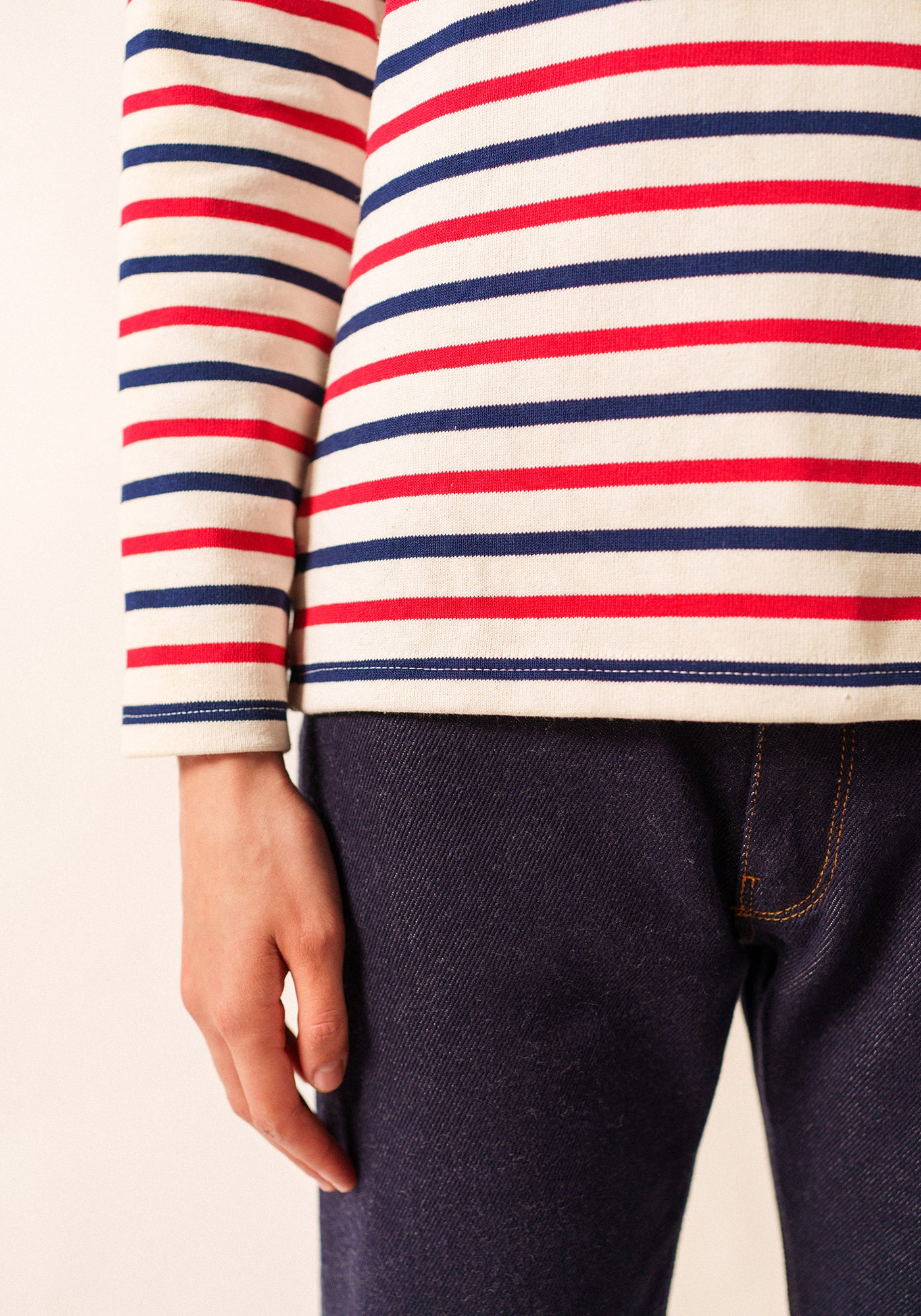 Meridame tricolour striped sailot shirt - regular fit, in thick cotton (ECRU/MARINE/TULIPE)