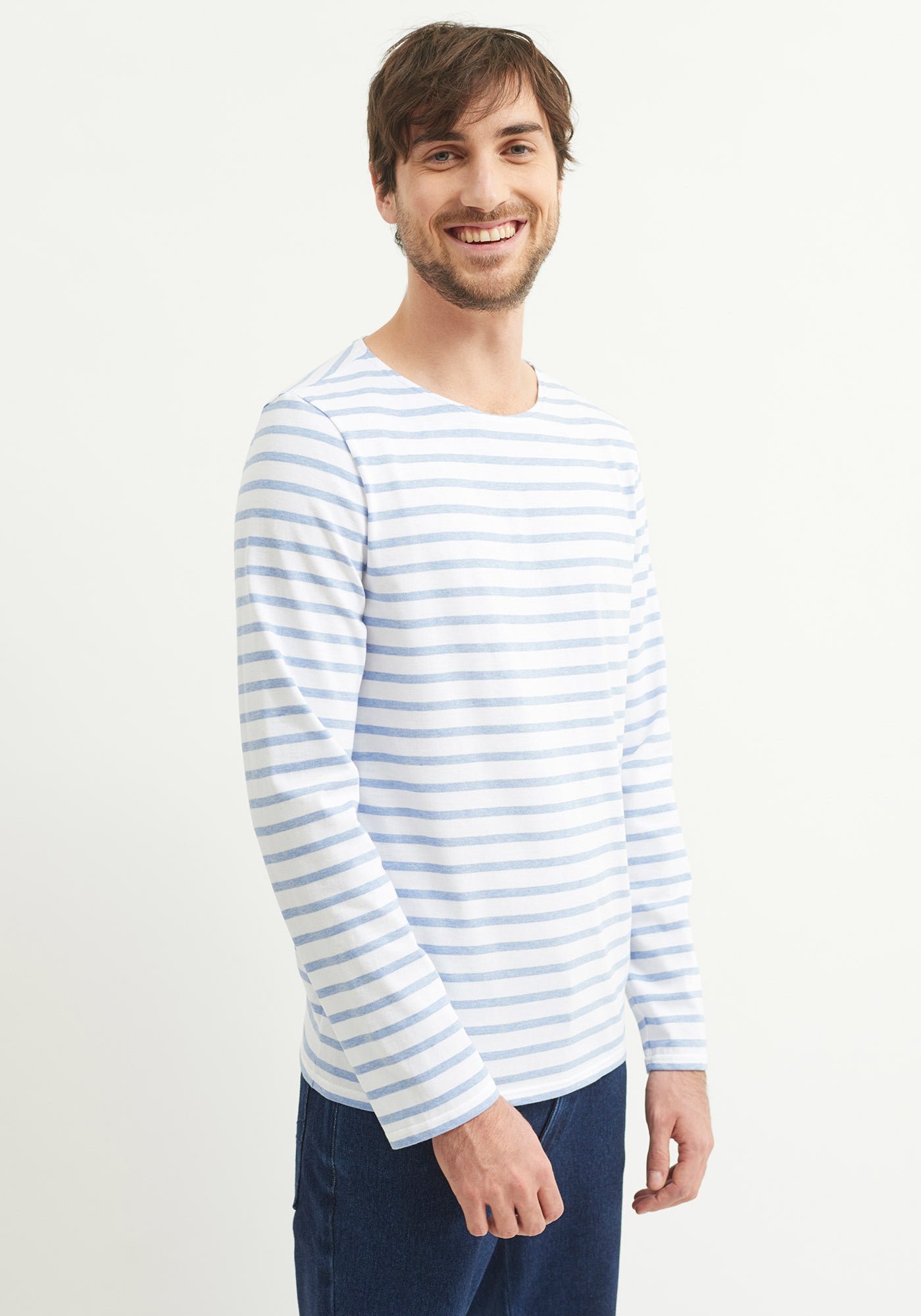 Minquiers Breton shirt (NEIGE/DENIM)