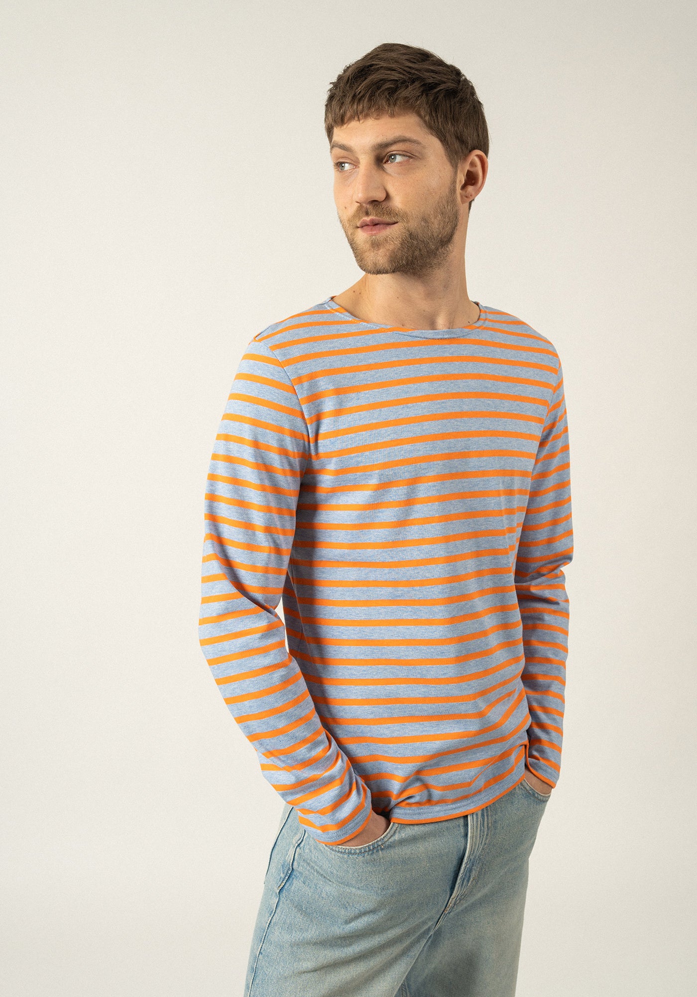 Minquiers Breton shirt (DENIM/ORANGE FLUO)