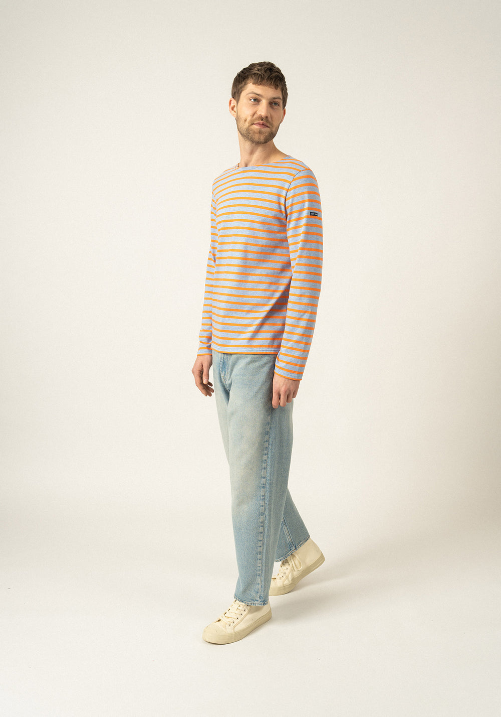 Minquiers Breton shirt (DENIM/ORANGE FLUO)