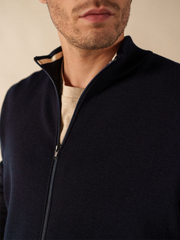Colorado zipped cardigan high-necked, in merino wool | SAINT JAMES