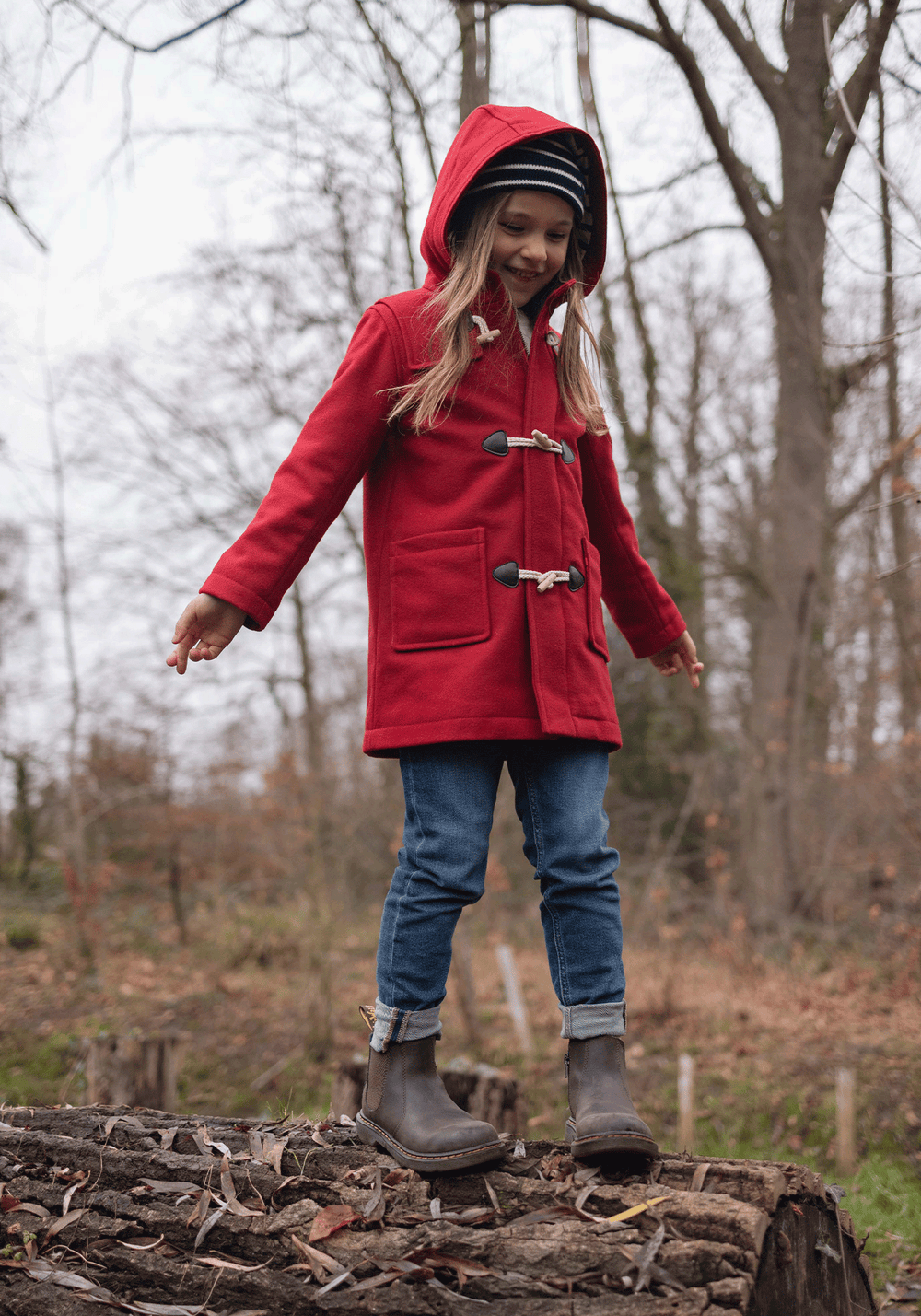 St Malo duffle-coat for children - in wool cloth (ROUGE)