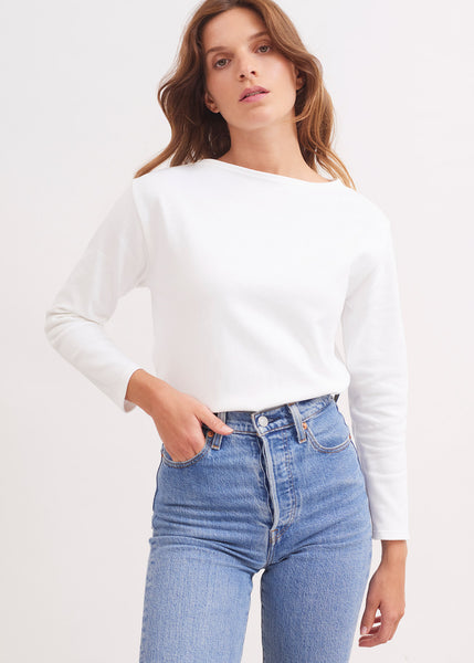 Guildo boat neck striped sailor shirt plain elbow patches