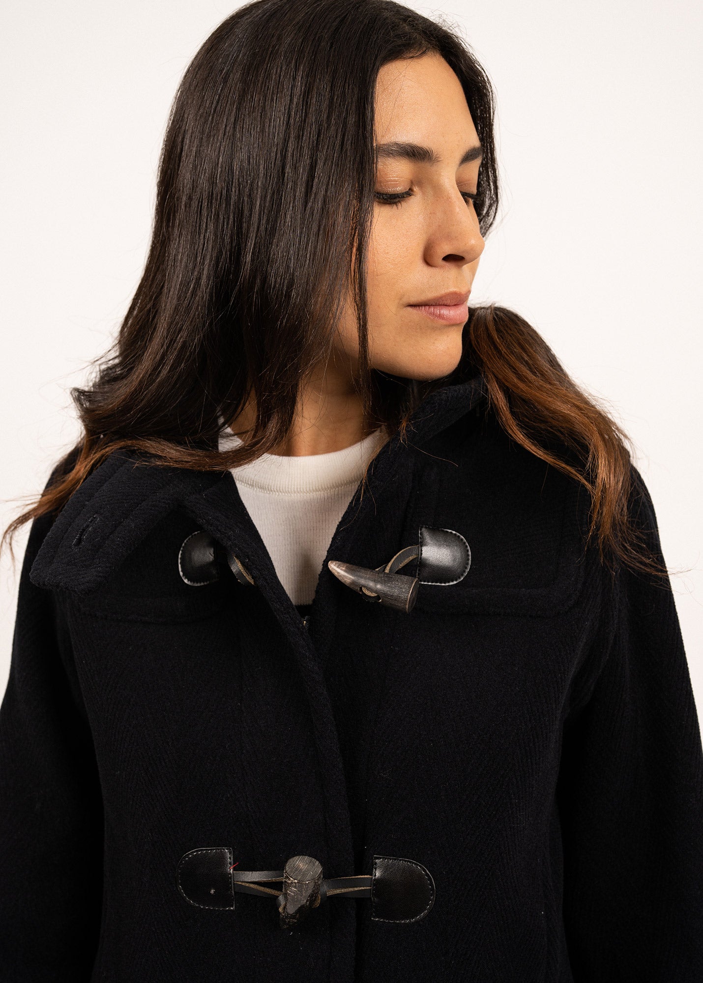 Venus classic duffle-coat in wool, with herringbone pattern