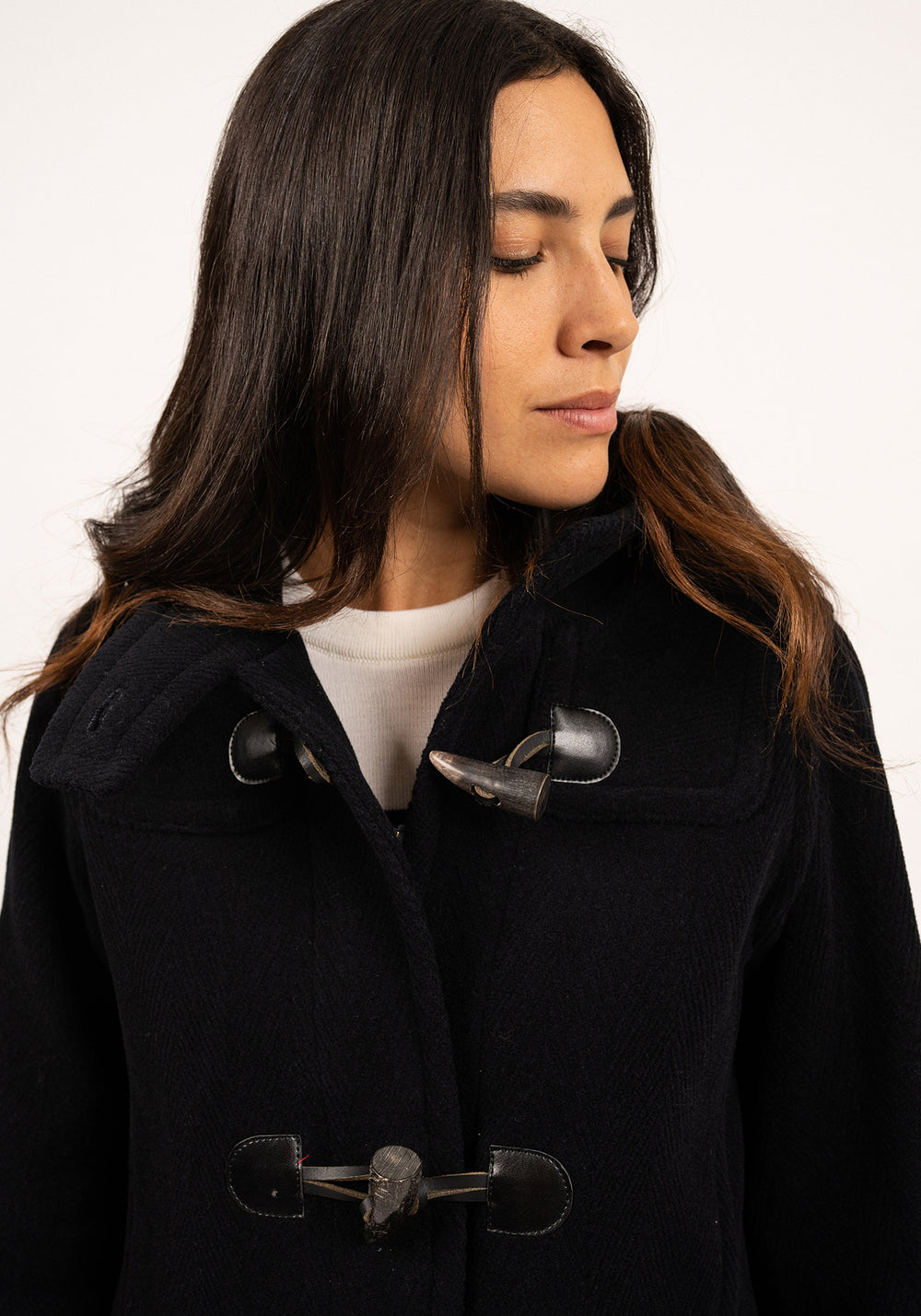 Venus classic duffle-coat - in wool, with herringbone pattern (NAVY)