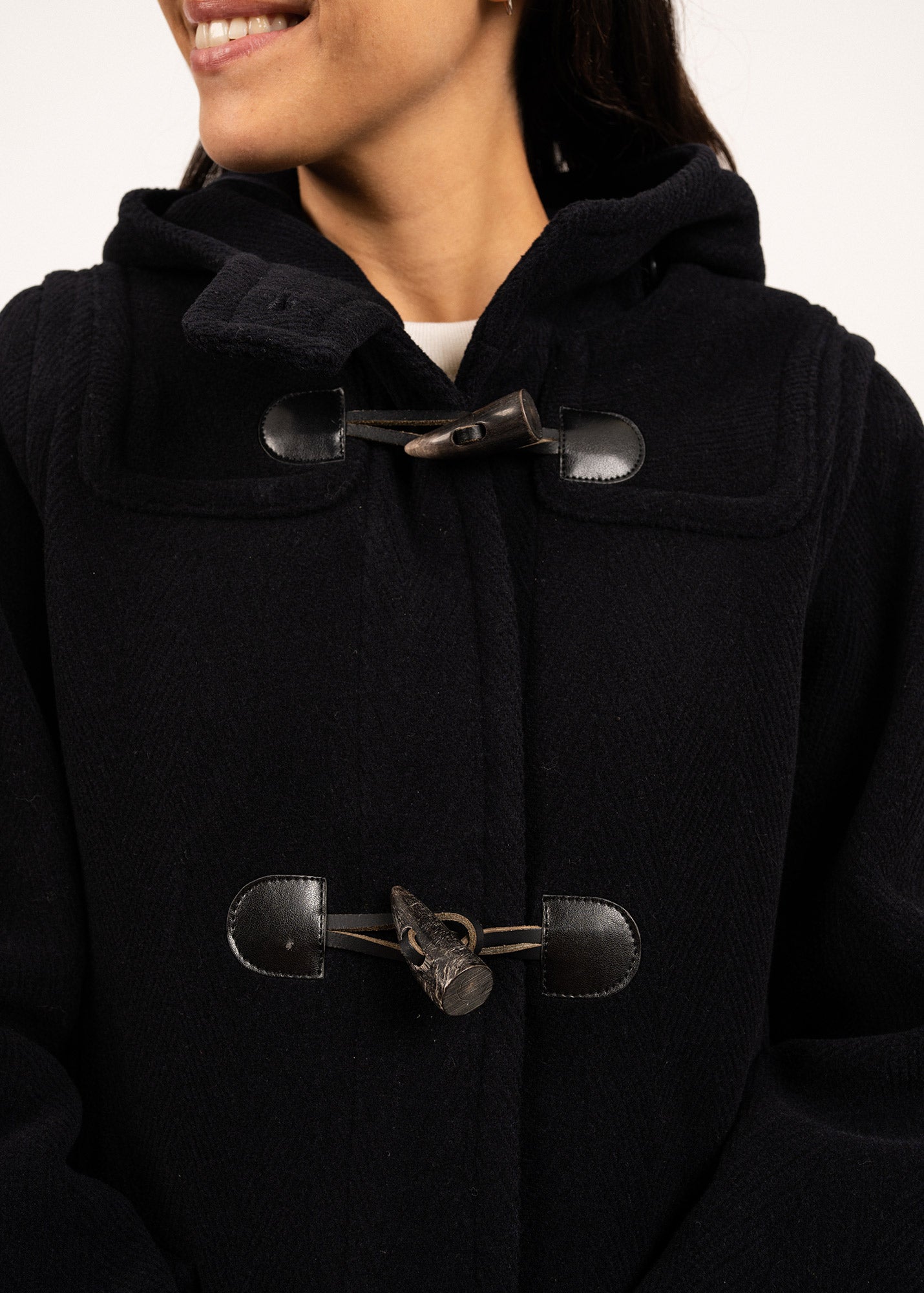 Venus classic duffle-coat in wool, with herringbone pattern