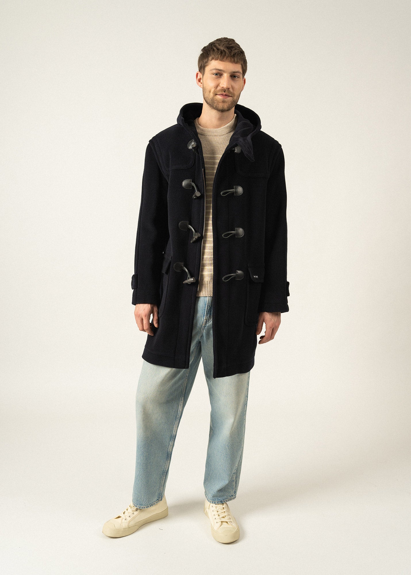 Venus classic duffle-coat in wool, with herringbone pattern