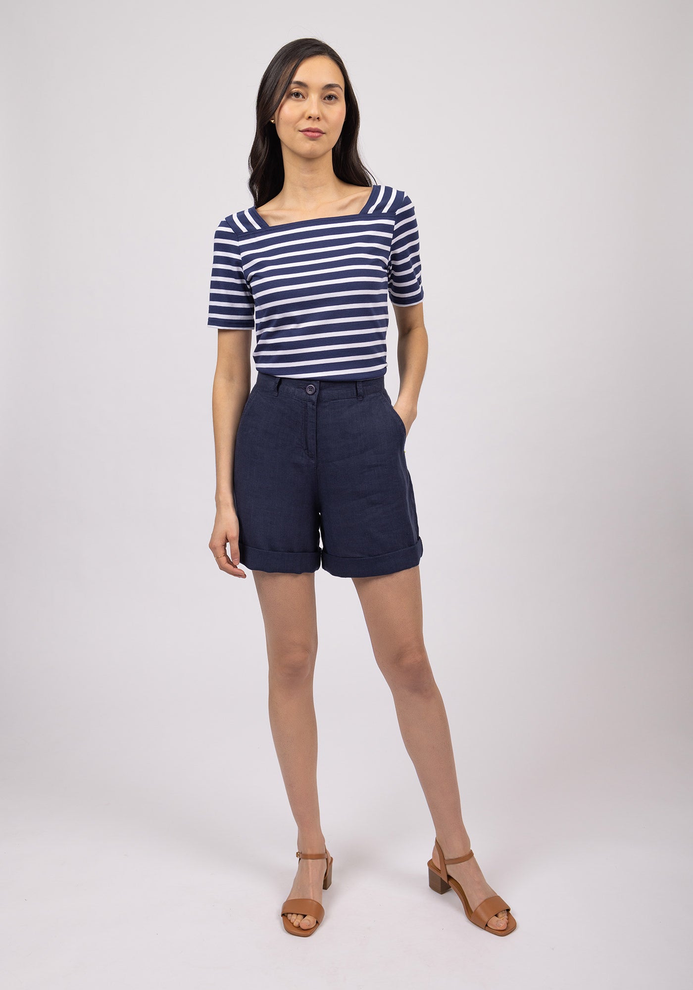 Camisa bretona de algodón Pléneuf (MARINE/NEIGE)